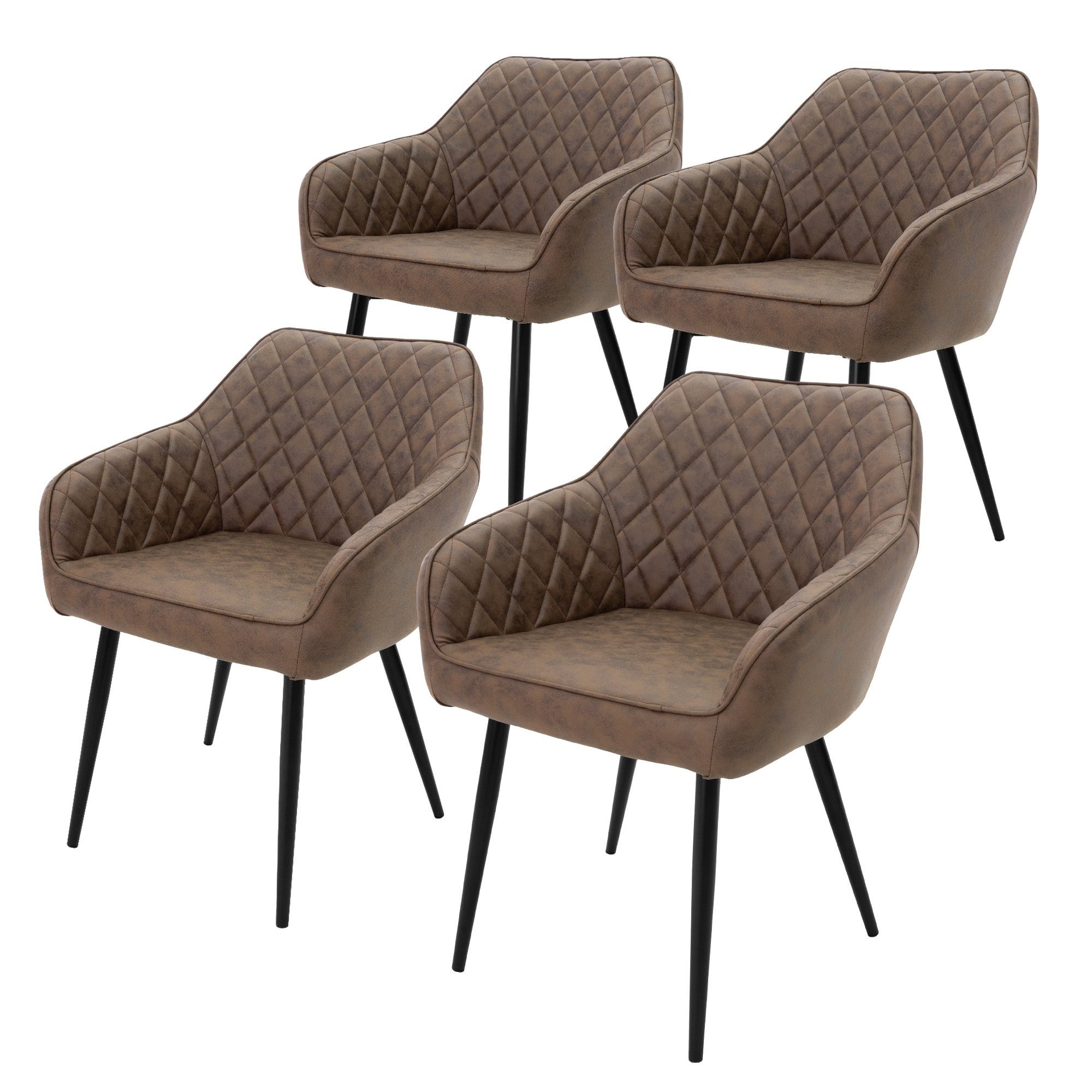 ML-DESIGN Stuhl Esszimmerstühle Set mit Armlehne & Rückenlehne Polsterstuhl Stuhl (4 St), 4er Set Küchenstühle Braun 60x63x80cm aus PU-Leder