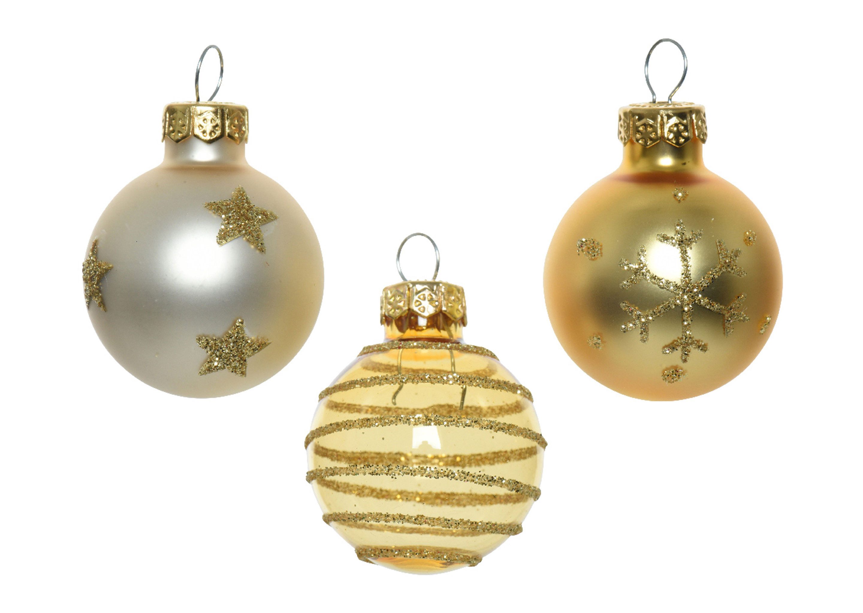 Decoris season decorations Weihnachtsbaumkugel, Weihnachtskugeln Glas mit Motiven 3cm gold / perle Mix, 9er Set