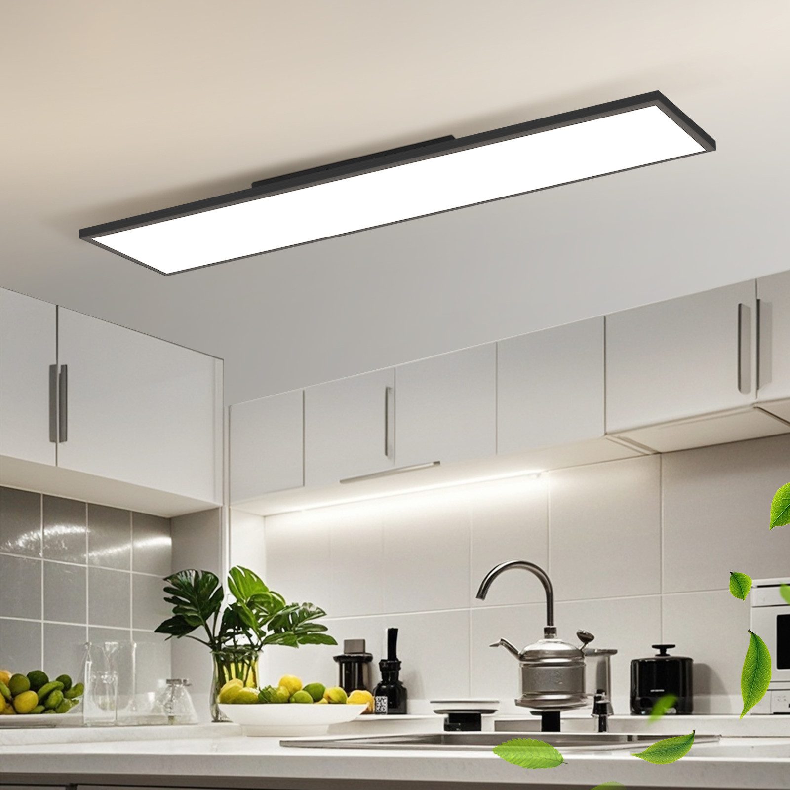 ZMH LED Deckenleuchte LED 3000-6500K dimmbar 100/120cm Schwarz/Weiß Deckenlampe, LED fest integriert, warmweiß, neutralweiß, kaltweiß, 40W Rechteckig 4100LM Tim – Bild 4 von 5