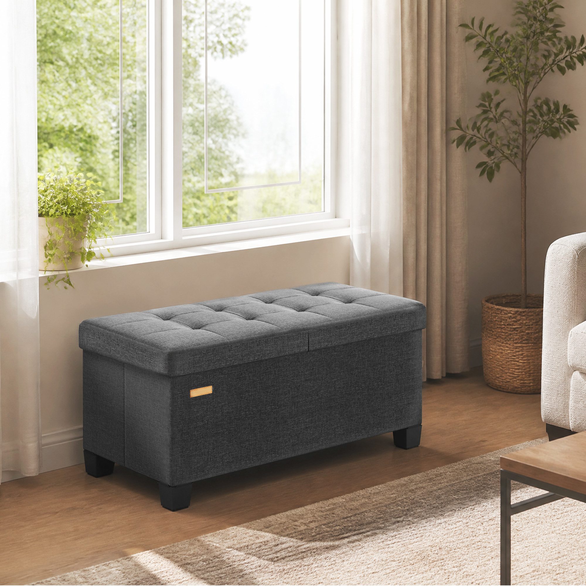 SONGMICS Sitzhocker Aufbewahrungsbox faltbar, 76 cm, Wohnzimmer Schlafzimmer Flur, mit Stauraum, mit Deckel groß – Bild 2 von 5