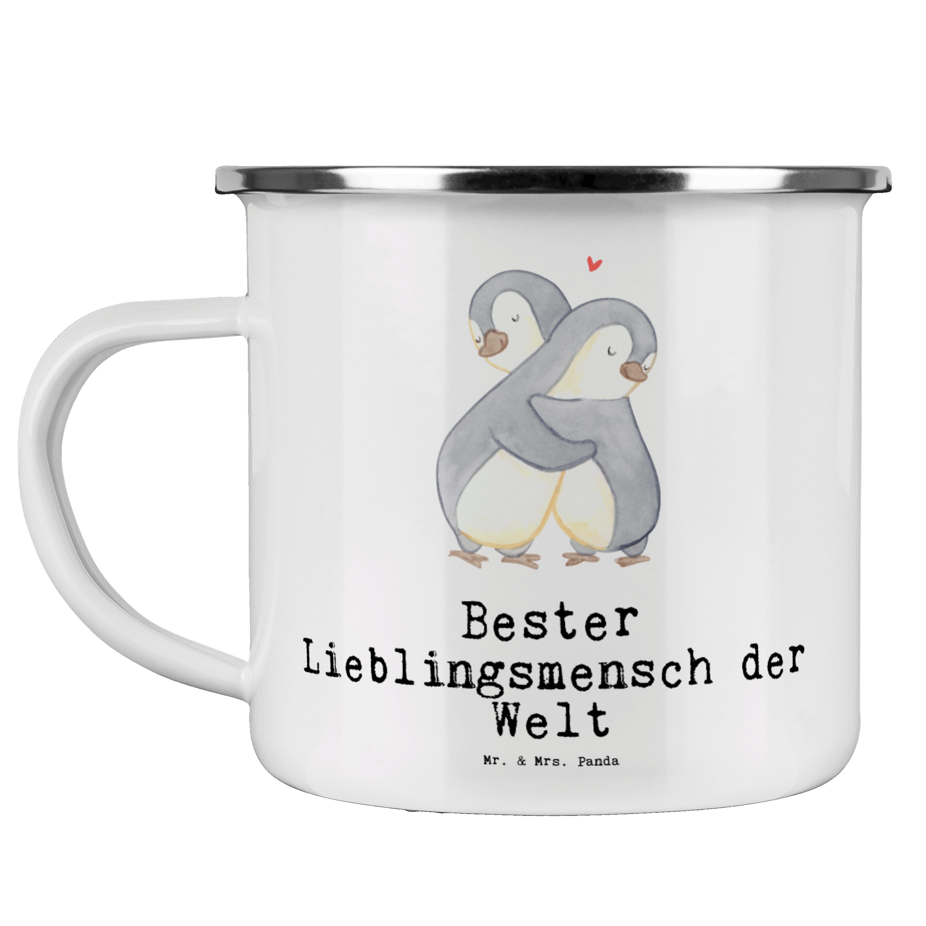 Mr. & Mrs. Panda Becher Pinguin Bester Lieblingsmensch der Welt - Weiß - Geschenk, Campingtas, Emaille | Becher