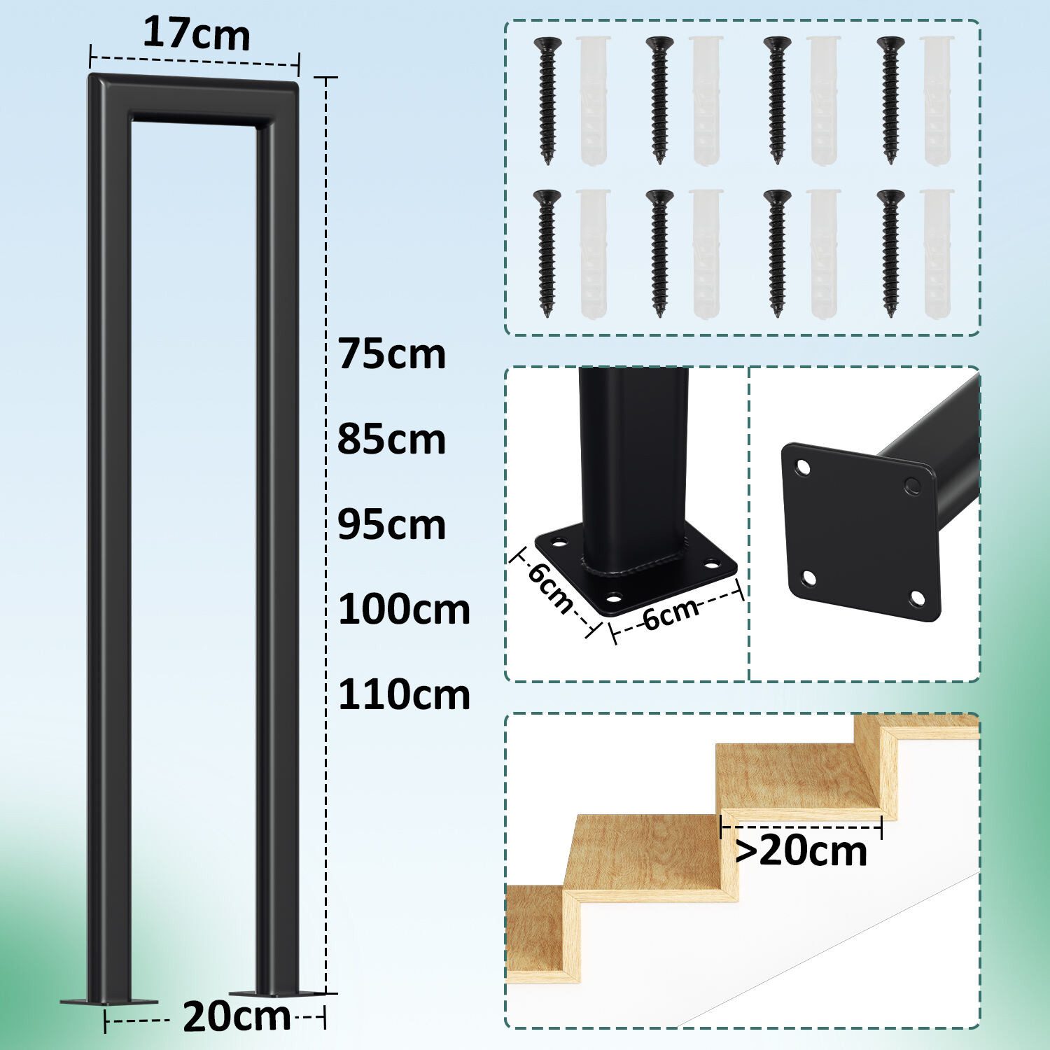 Clanmacy Treppengeländer U-förmige Elliptische Röhre Handlauf Geländer 55 - günstig online kaufen