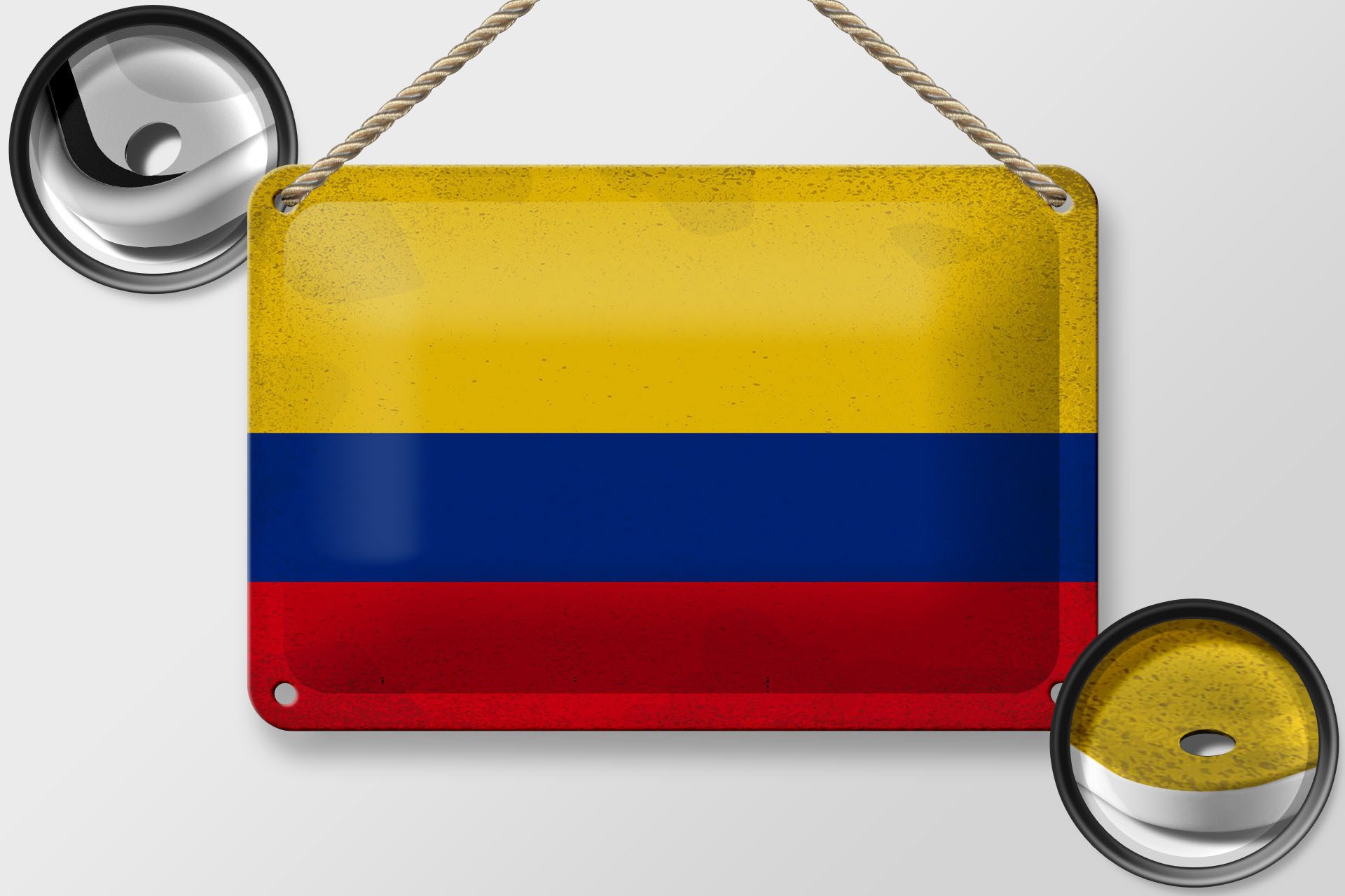 Femer GmbH Metallschild Flagge Kolumbien 18x12cm Flag Colombia Vintage, (1 St), gewölbte Oberfläche, abgerundete Ecken, umgeschlagene Kanten