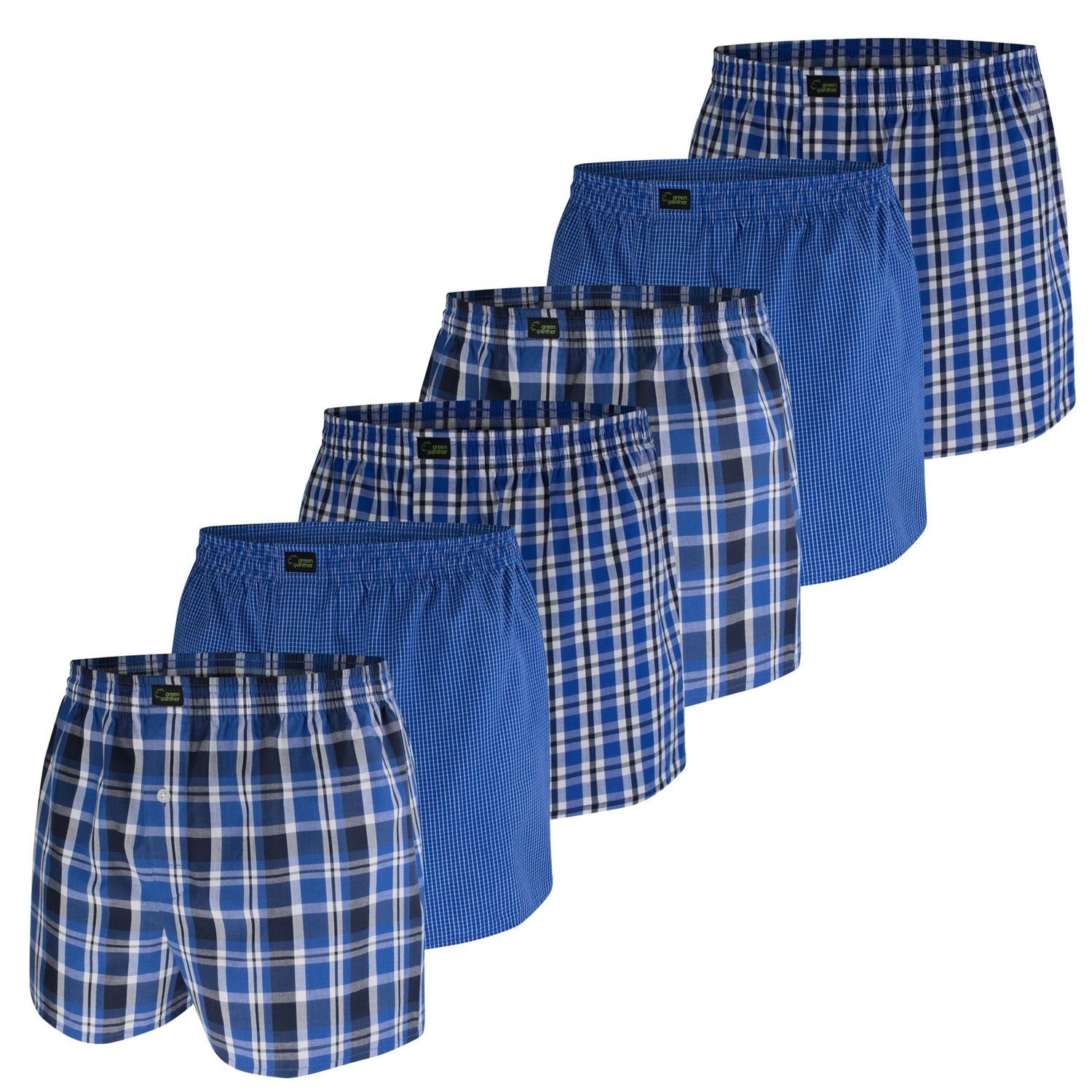 Set, Set) Pack panther (6er blue-check 6-St., kariert Webboxer im 6er green und hautfreundlich 422 strapazierfähig, 6er