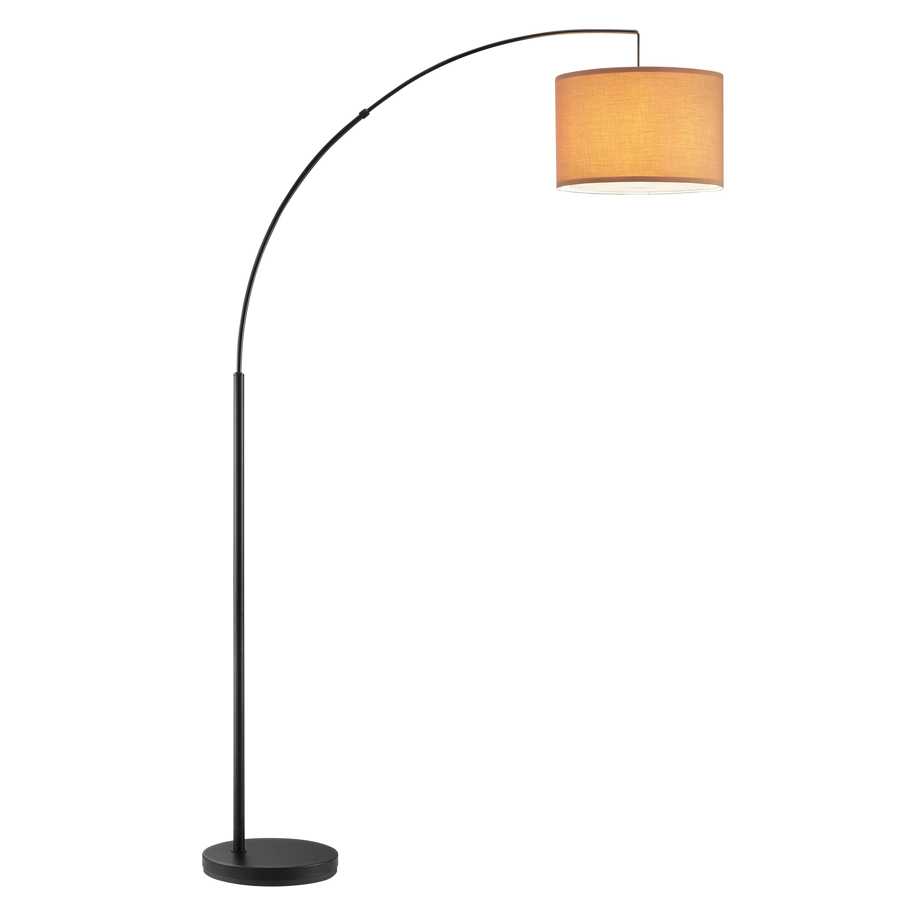 OTTO home Stehlampe Stellan, Ein-/Ausschalter, ohne Leuchtmittel, Bogenlampe Textilschirm Stoff Ø 36cm, E27, Fußschalter, Bogenleuchte