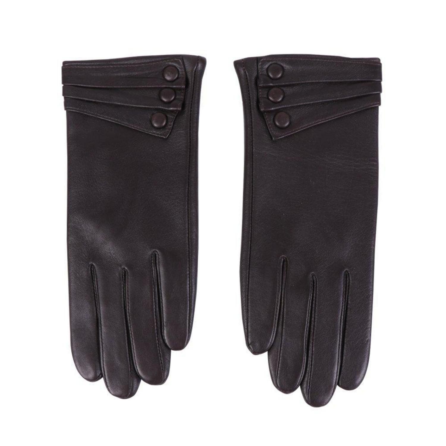 LuxusKollektion Lederhandschuhe Damen Lederhandschuhe Dunkelbraun S (1-St)