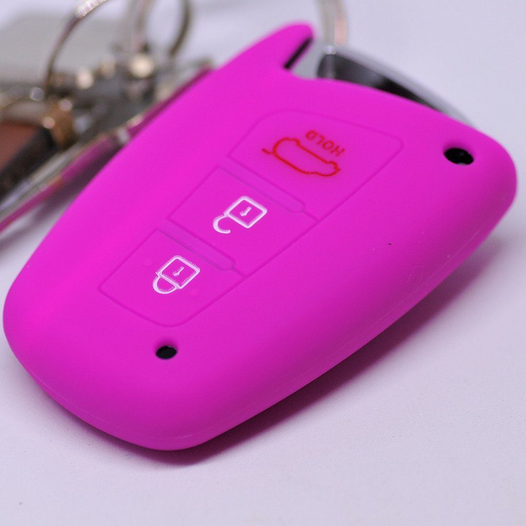 mt-key Schlüsseltasche Pink, Hyundai Knopf Silikon Genesis Santa Fe Azera 3 Softcase Grandeur Autoschlüssel KEYLESS Equus Schutzhülle für ix45