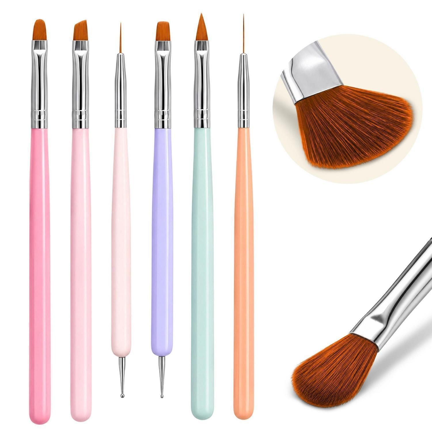 LuxusKollektion Nageldesign Zubehör Nagel Pinsel Set 6 Stk. Süßigkeiten Farbe