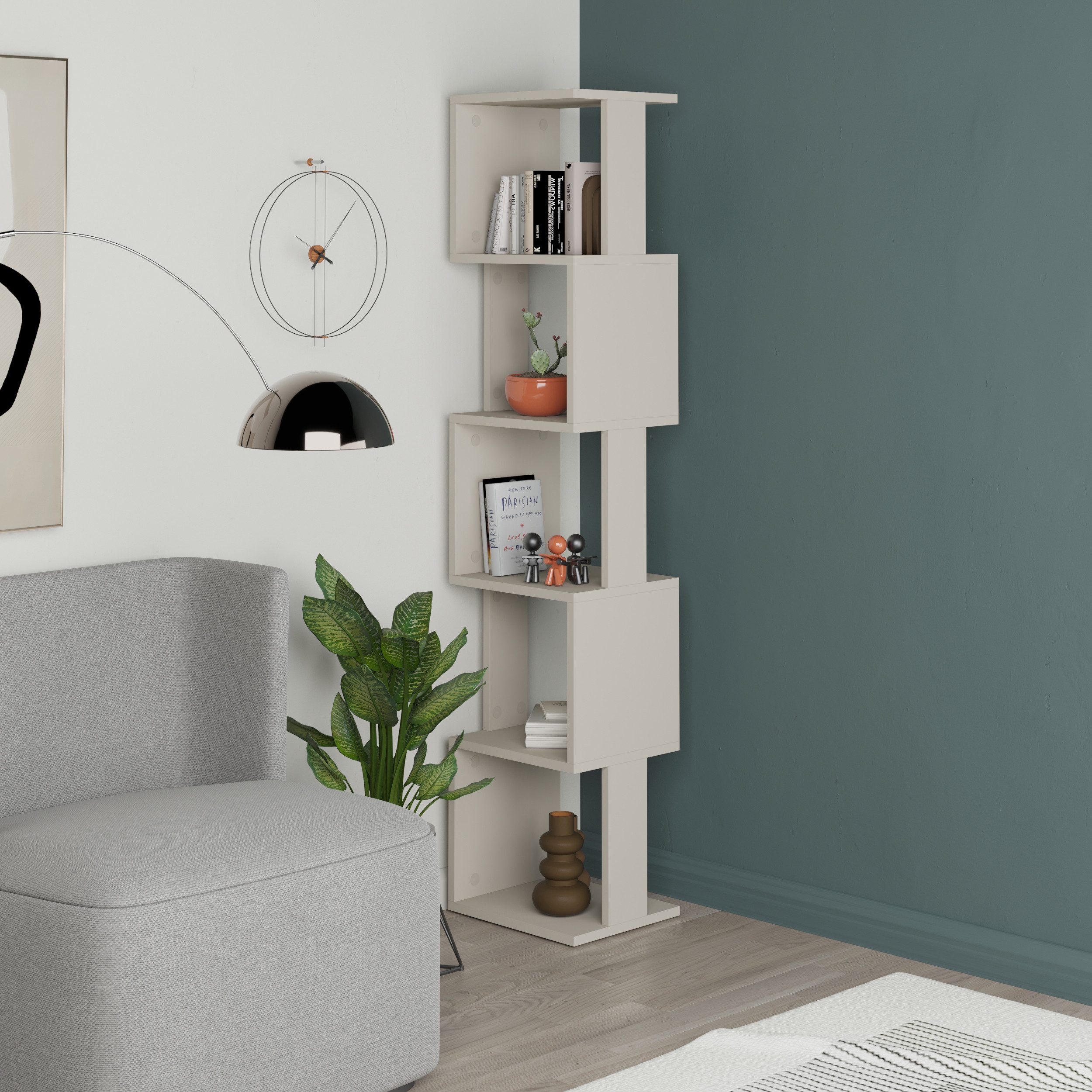 Decortie Bücherregal Piri, Modernes Bücherregal Display Unit, 35 x 30 x 161 cm