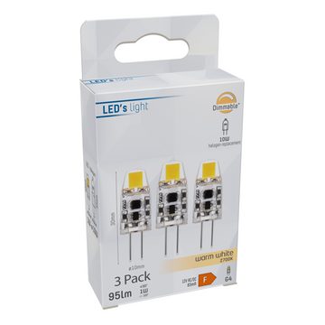 LED's light LED-Leuchtmittel 0620130 LED Kapsel, G4, G4 1W warmweiß Klar 12V dimmbar 3-Pack