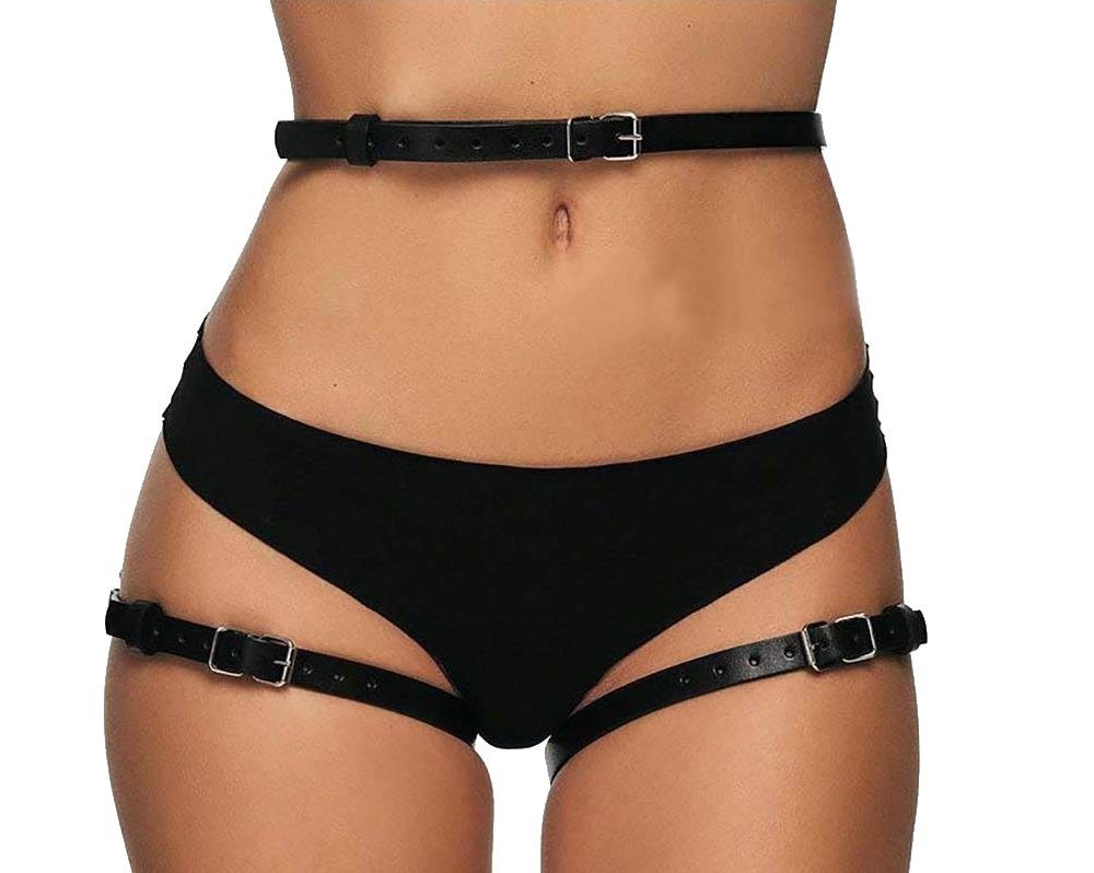 Lau-Fashion Strumpfband Leder Strumpfband Harness Strapse SM BDSM Band Unterwäsche S/M/L