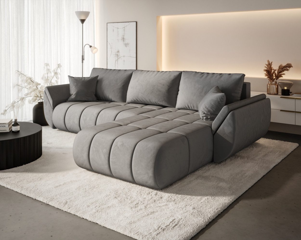 Kaiser Möbel Ecksofa TOKYO PREMIUM im Veloursstoff Monolith,Schlaffunktion und Bettkaste, Ecksofa, L-Form,Samtweiche Veloursoberfläche,Wasserabweisender Stoff Monolit