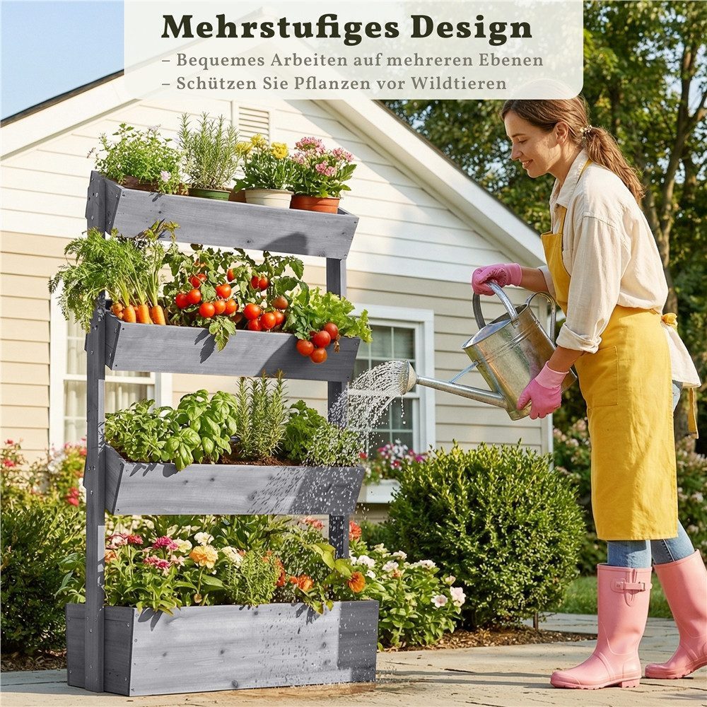Yaheetech Hochbeet 4-Stufiger Pflanzkasten aus Tannenholz, Pflanzbox mit Belüftungslöcher für Garten/Hof/Terrasse