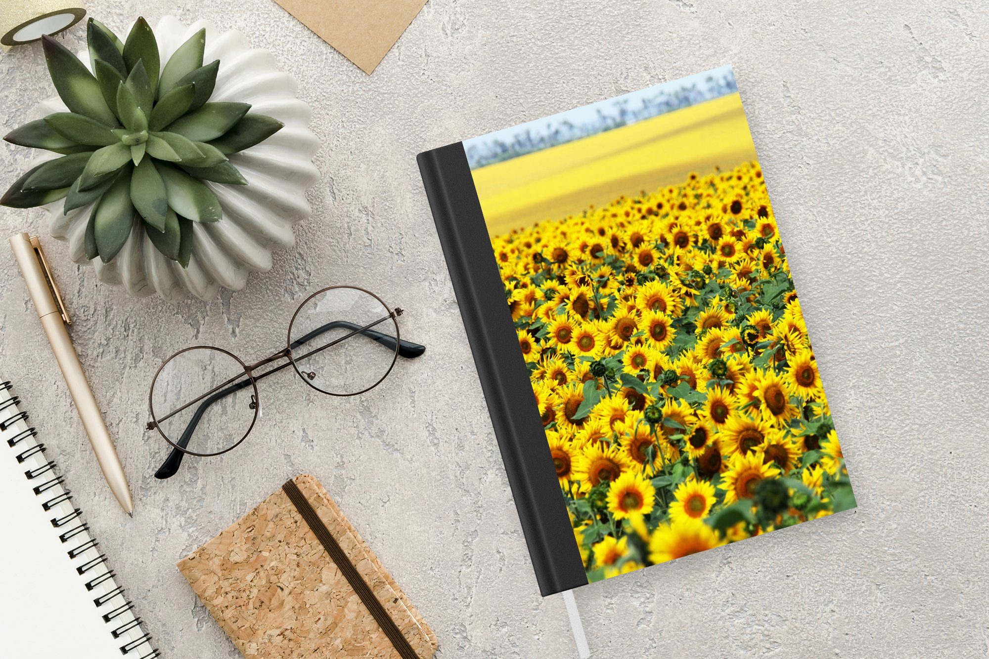 MuchoWow Notizbuch Sonnenblume - Blumen Tagebuch, Natur, 98 A5, Merkzettel, - Seiten, Notizheft, Haushaltsbuch Journal