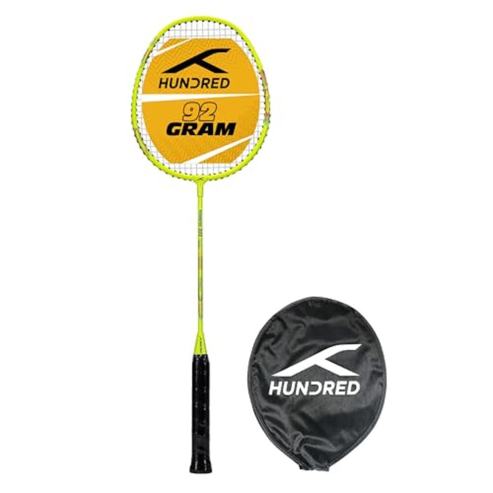 hundred Badmintonschläger HUNDRED Powertek 200 PRO Badmintonschläger mit Schlägerkopfhülle, (Für fortgeschrittene Spieler, Der Schläger ist mit einem Aluminiumrahmen ausgestattet), Kommt in leuchtendem Rot mit isometrischer Kopfform.