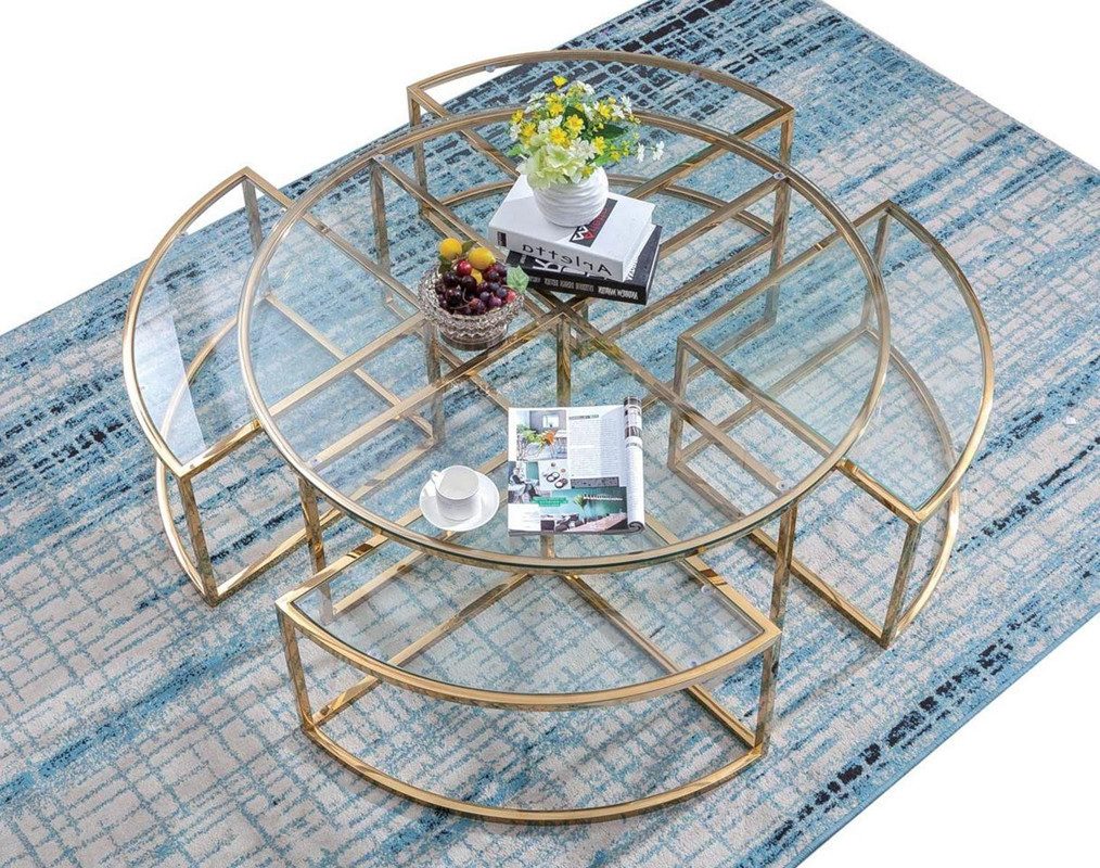 Xlmoebel Couchtisch Runder Glastisch aus Edelstahl in Goldfarben für modernes Sofort (Couchtisch Material: Glas + Metall 120 x 45 cm), Hergestellt in Europa