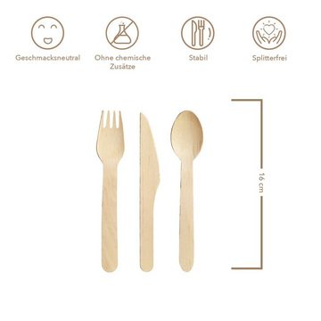 wisefood Einwegbesteck-Set Besteckset aus Holz Gabel und Holz Messer einzeln (250-tlg), Holz