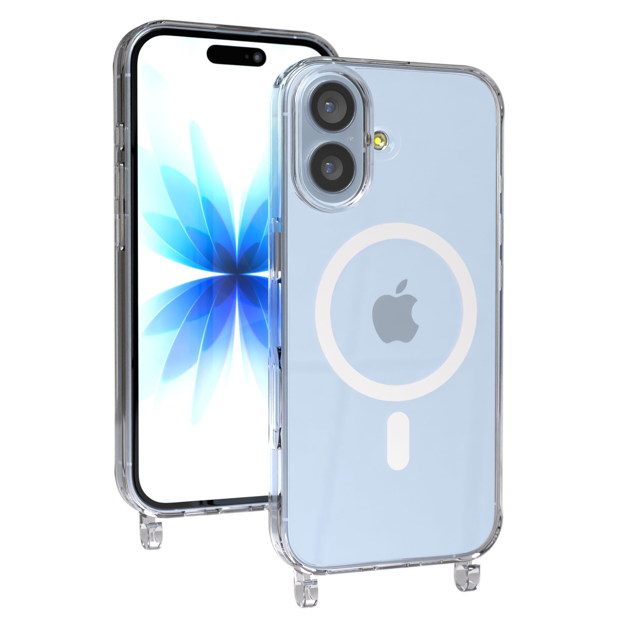 EAZY CASE Handykette MagSafe Handyhülle für Handyketten Apple Modelle 6,3 Zoll, MagSafe Silikonhülle mit Ösen, Transparent für Apple iPhone 17