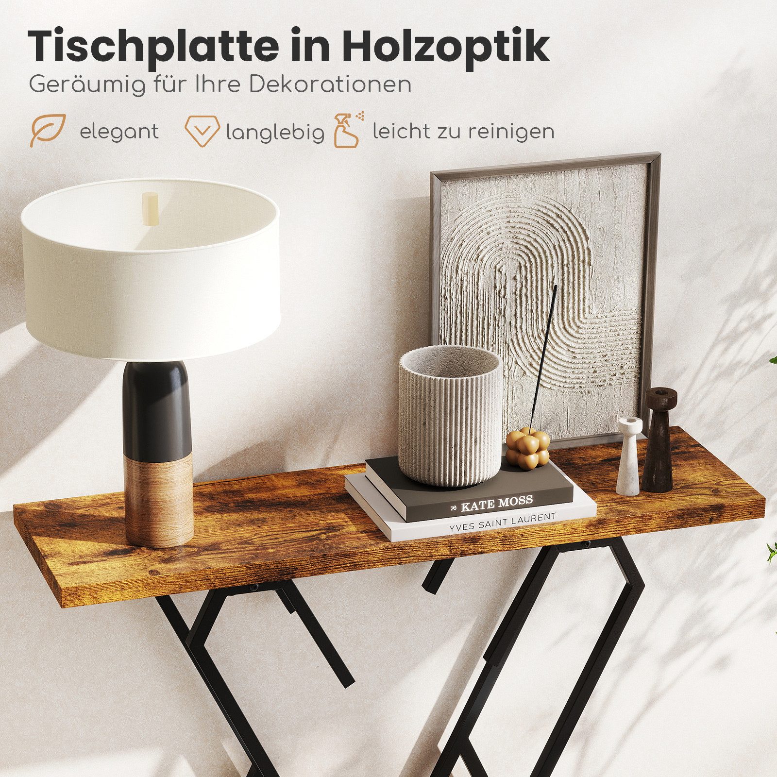 COSTWAY Konsolentisch, Marmor schmal, Metallrahmen in Schmetterlingsform Gold