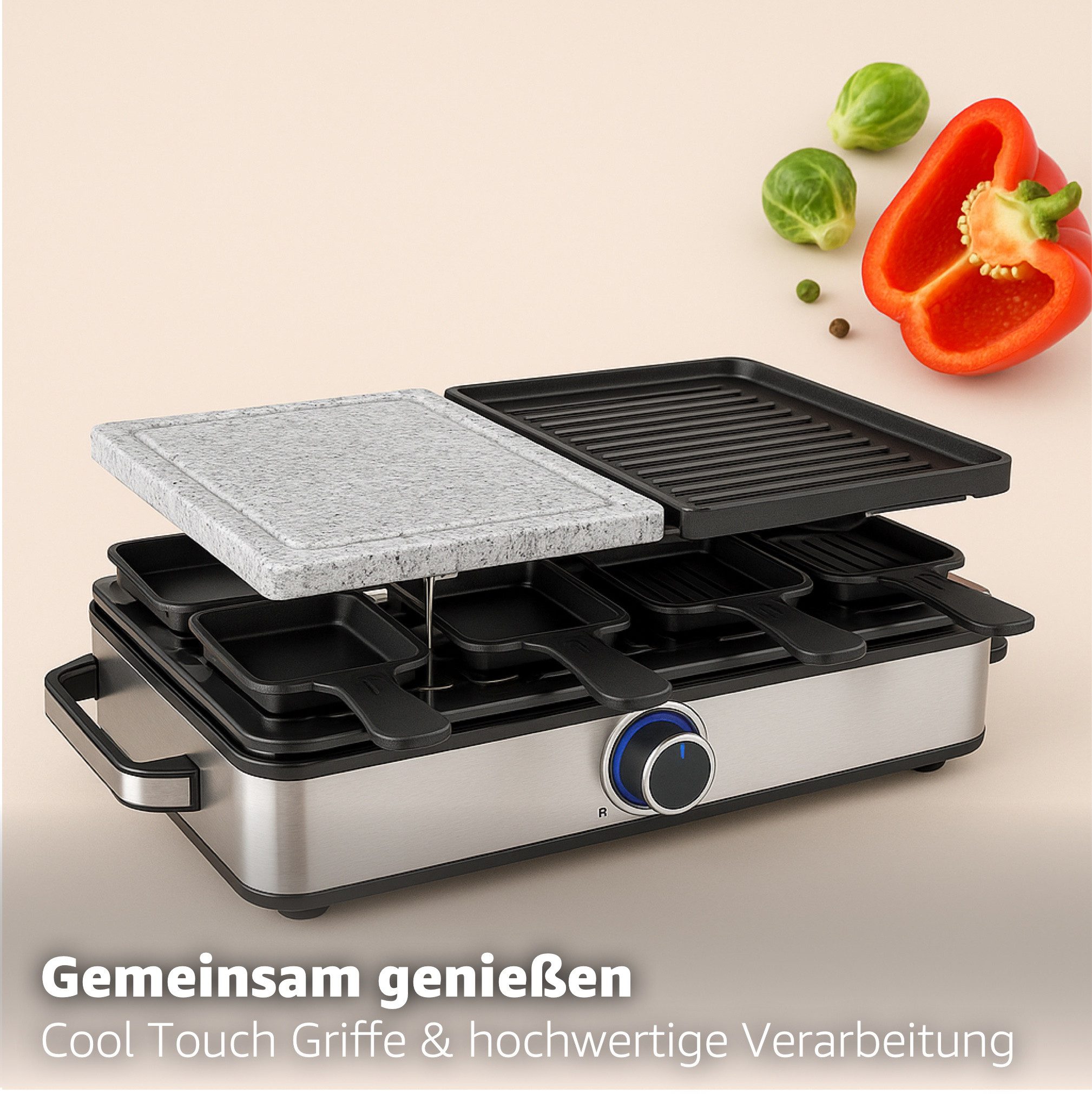 TK Gruppe Raclette und Fondue-Set Komplettes Raclette für 8 Personen – inkl. Schaber & Pfännchen