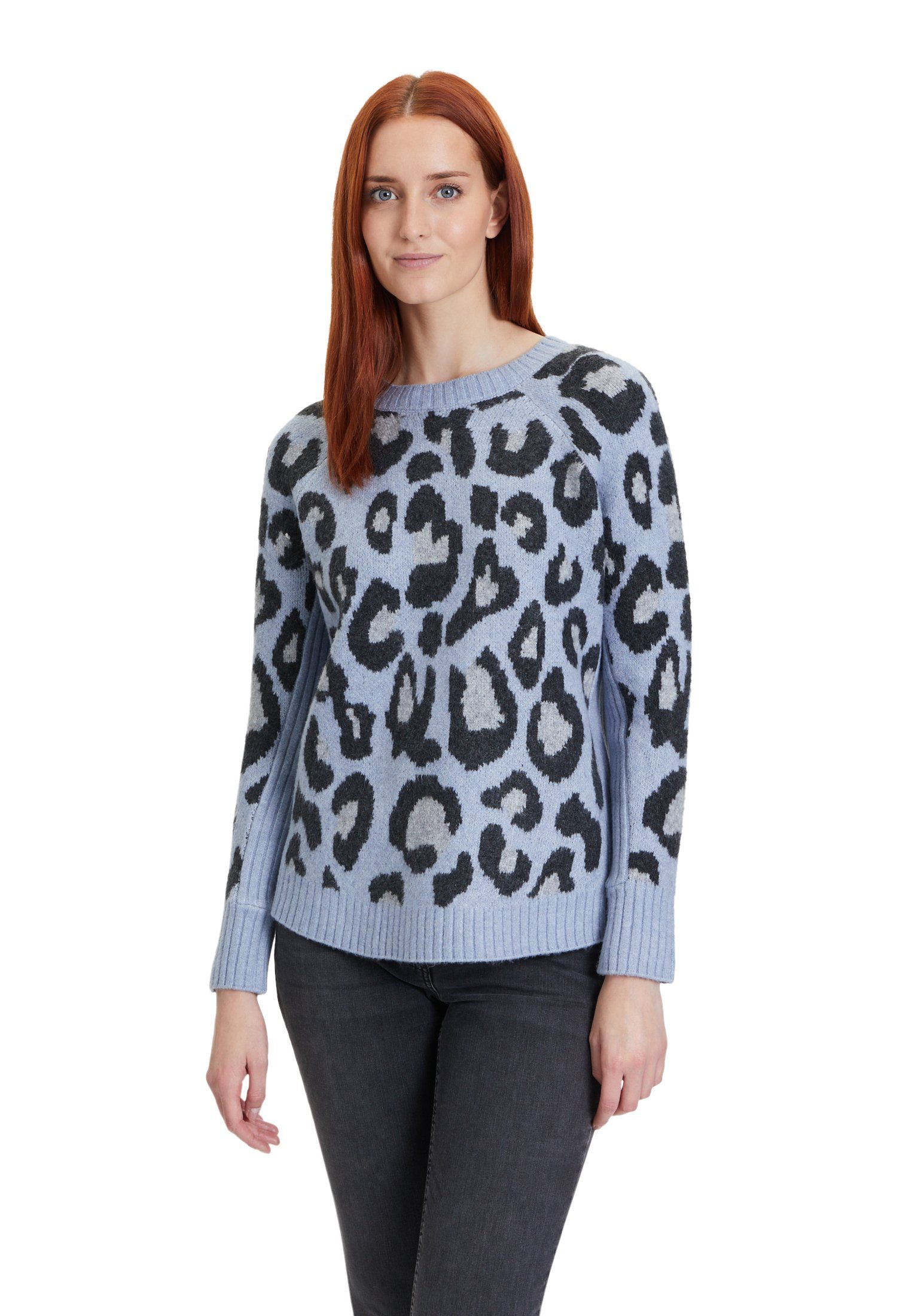 Blue/Grey Betty mit Patch Muster Leoprint Strickpullover (1-tlg) Barclay
