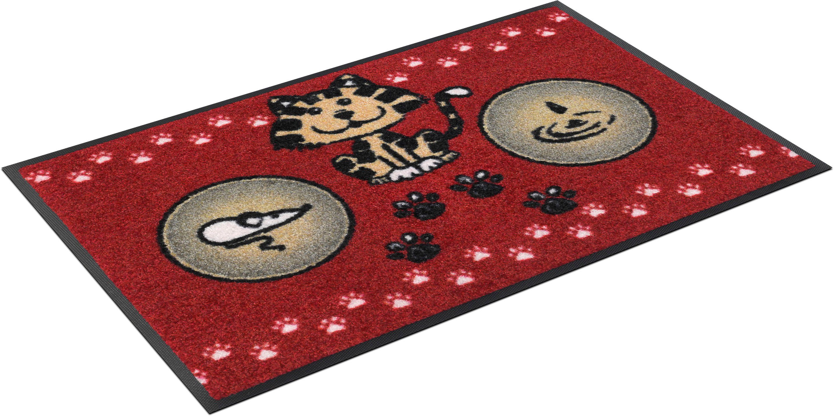 Fußmatte Katzenmahlzeit, wash+dry by Kleen-Tex, rechteckig, Höhe: 7 mm,  Schmutzfangmatte, Motiv Katze,waschbar, auch als Futterunterlage ideal