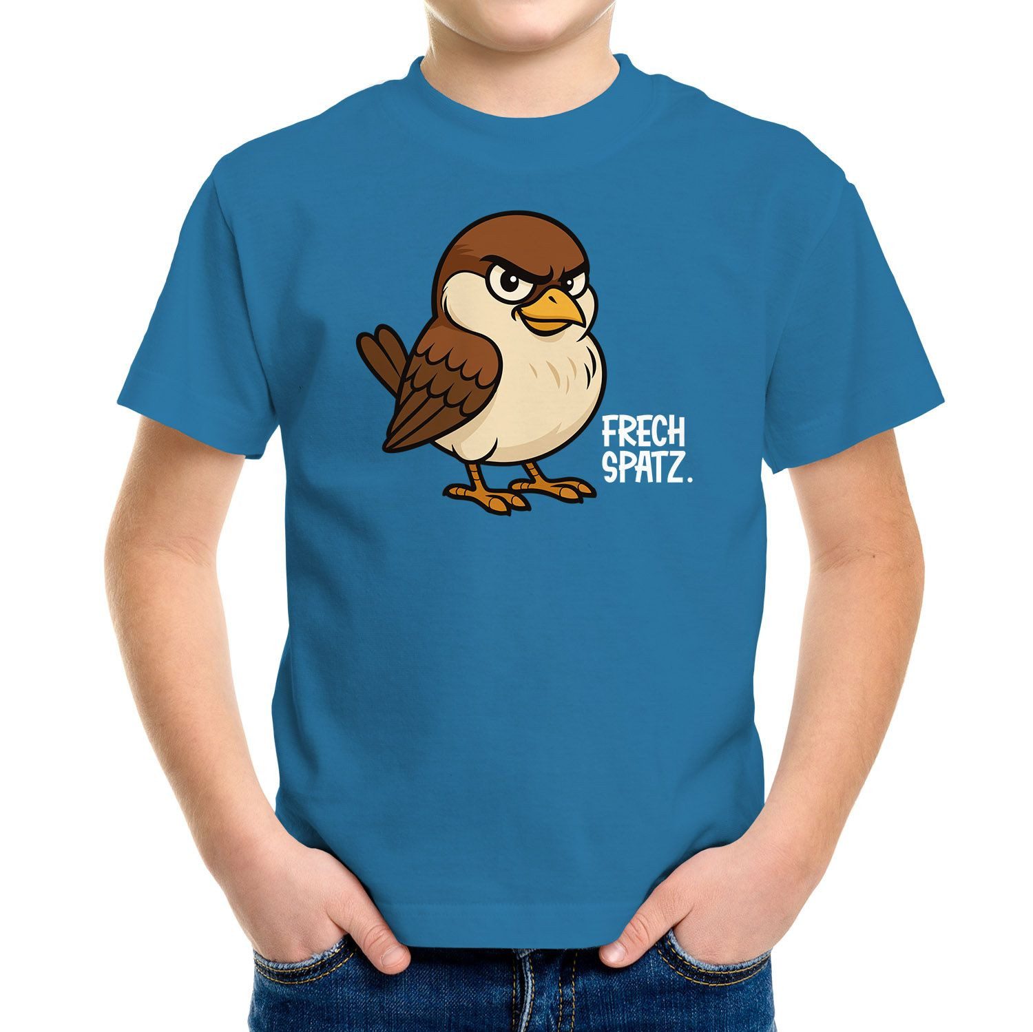 Print-Shirt Kinder T-Shirt Jungen Frech Spatz lustiges Vogelmotiv Comic Shirt für