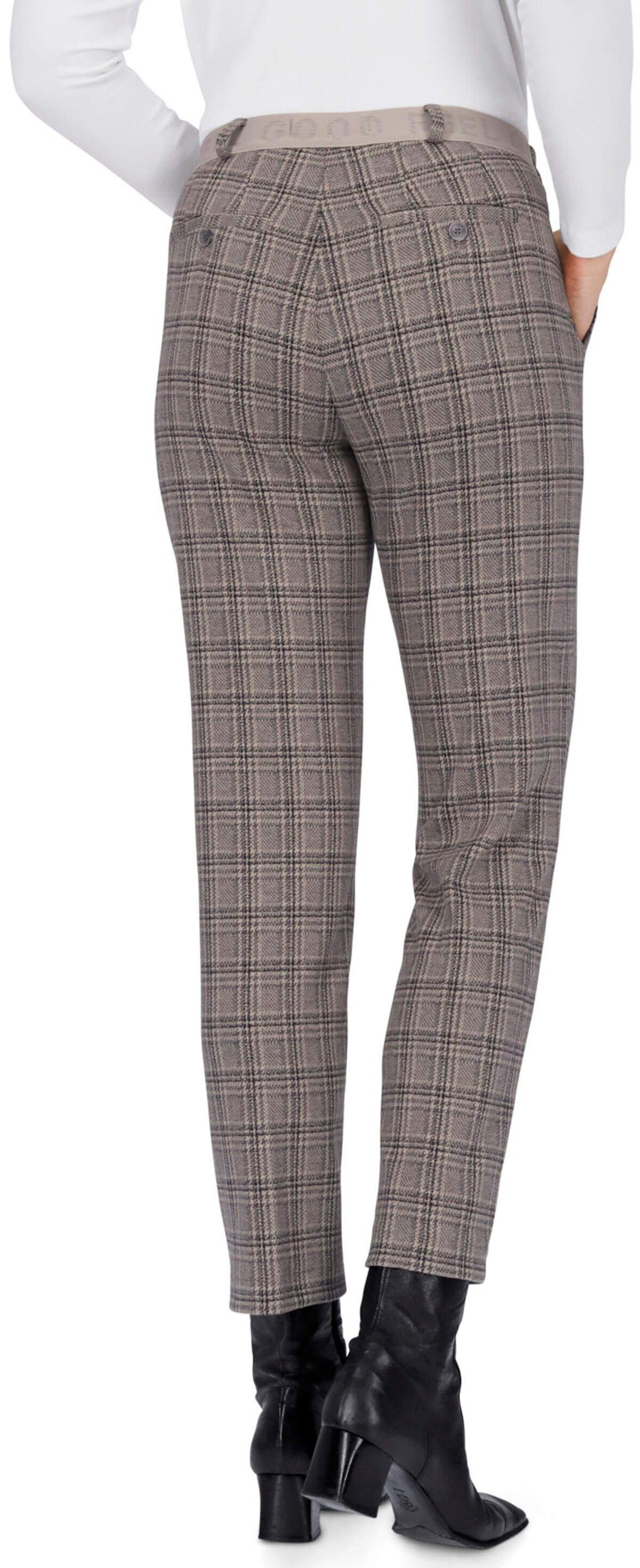 Brax Stoffhose BRAX Jersey-Hose grau/natur kariert Slim Fit im Karo-Dessin