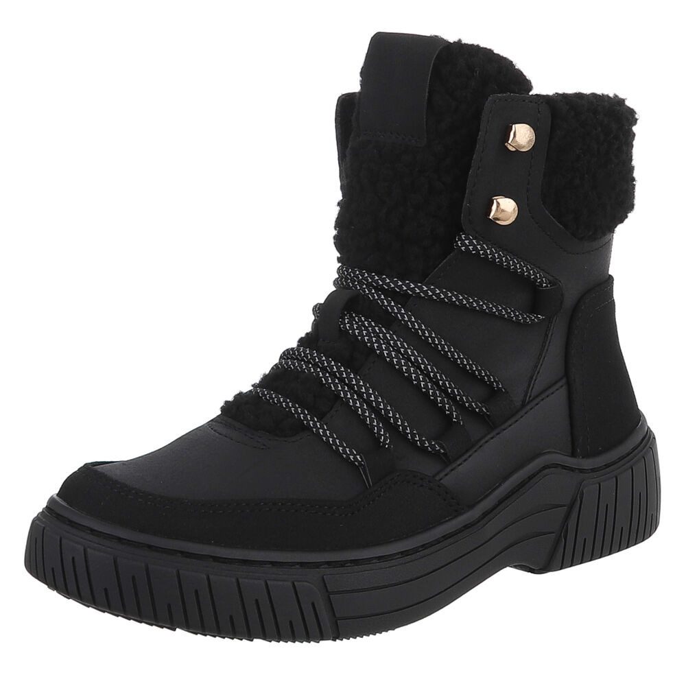 Ital-Design Modischer Halbschuh mit Schnürung und Innenfutter für Damen Stiefelette (90598795) Flach Plateaustiefeletten in Schwarz