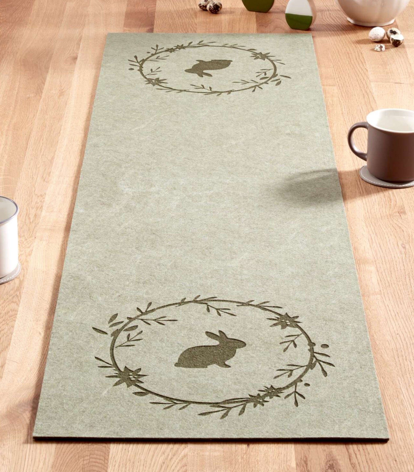 Dekoleidenschaft Tischläufer "Osterkranz" aus Filz, grün, 40x140 cm, Tischband, Mitteldecke, Osterdeko