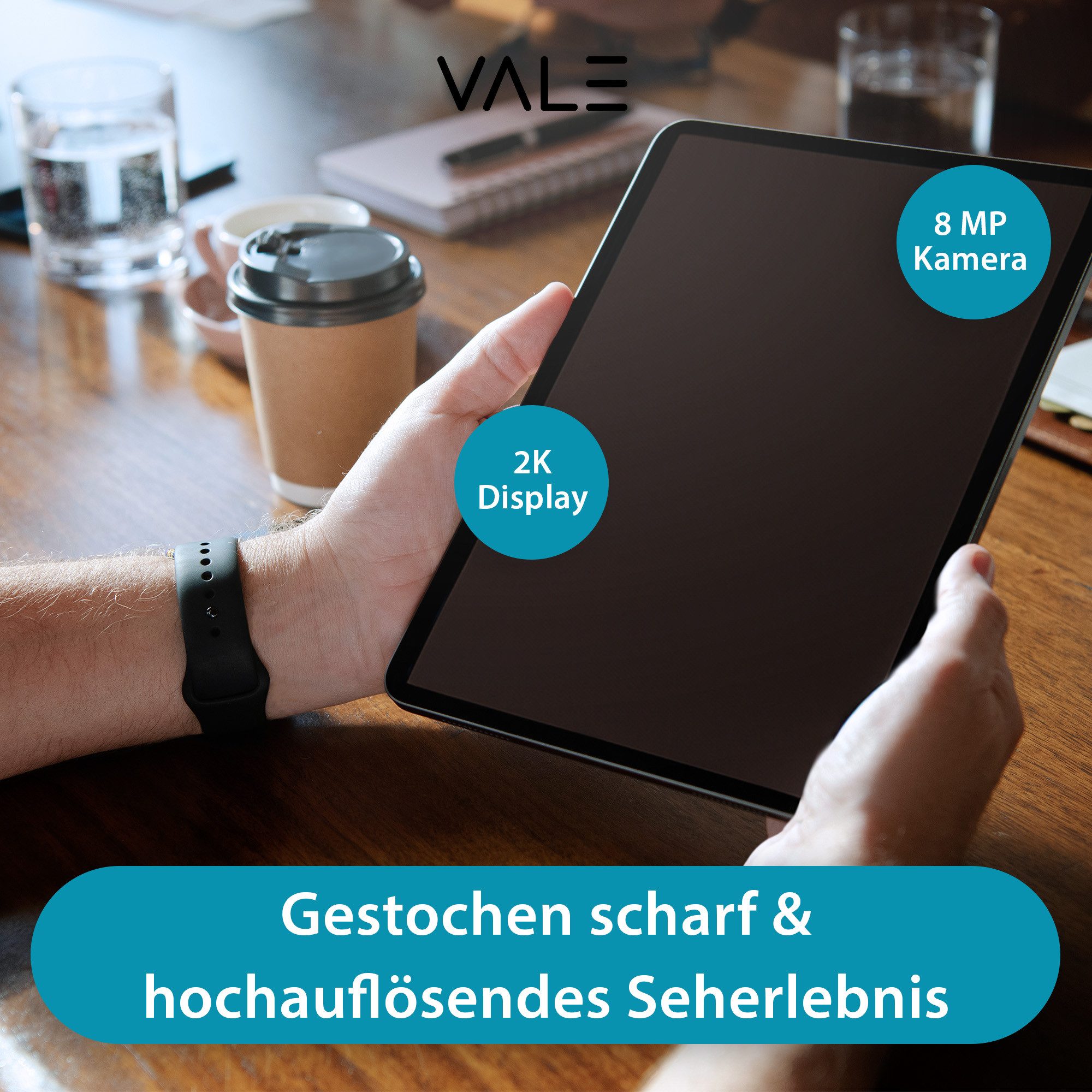 VALE Multimedia Tablet mit LTE & WiFi, Android 14, V12E-LTE-8128 Tablet (12", 128 GB, Android 14, LTE, IPS Display, 12MP Haupt- & 5MP Frontkamera, Business- & Schultablet)