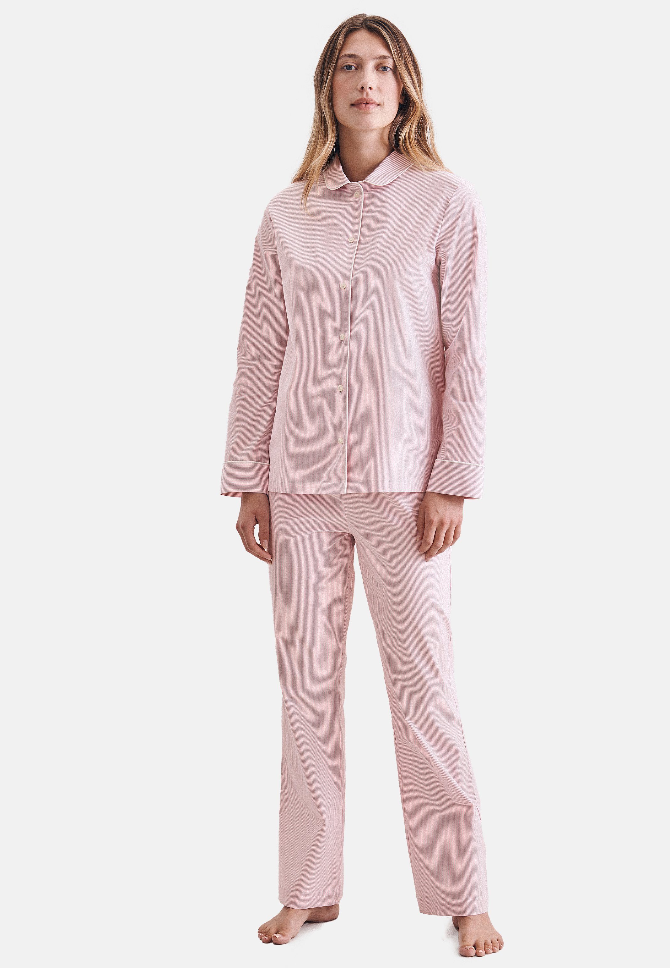 seidensticker Pyjama Classic (Set, 2 tlg) Pyjama lang - Baumwolle - Oberteil mit Knopfleiste Dusty Rose Stripes