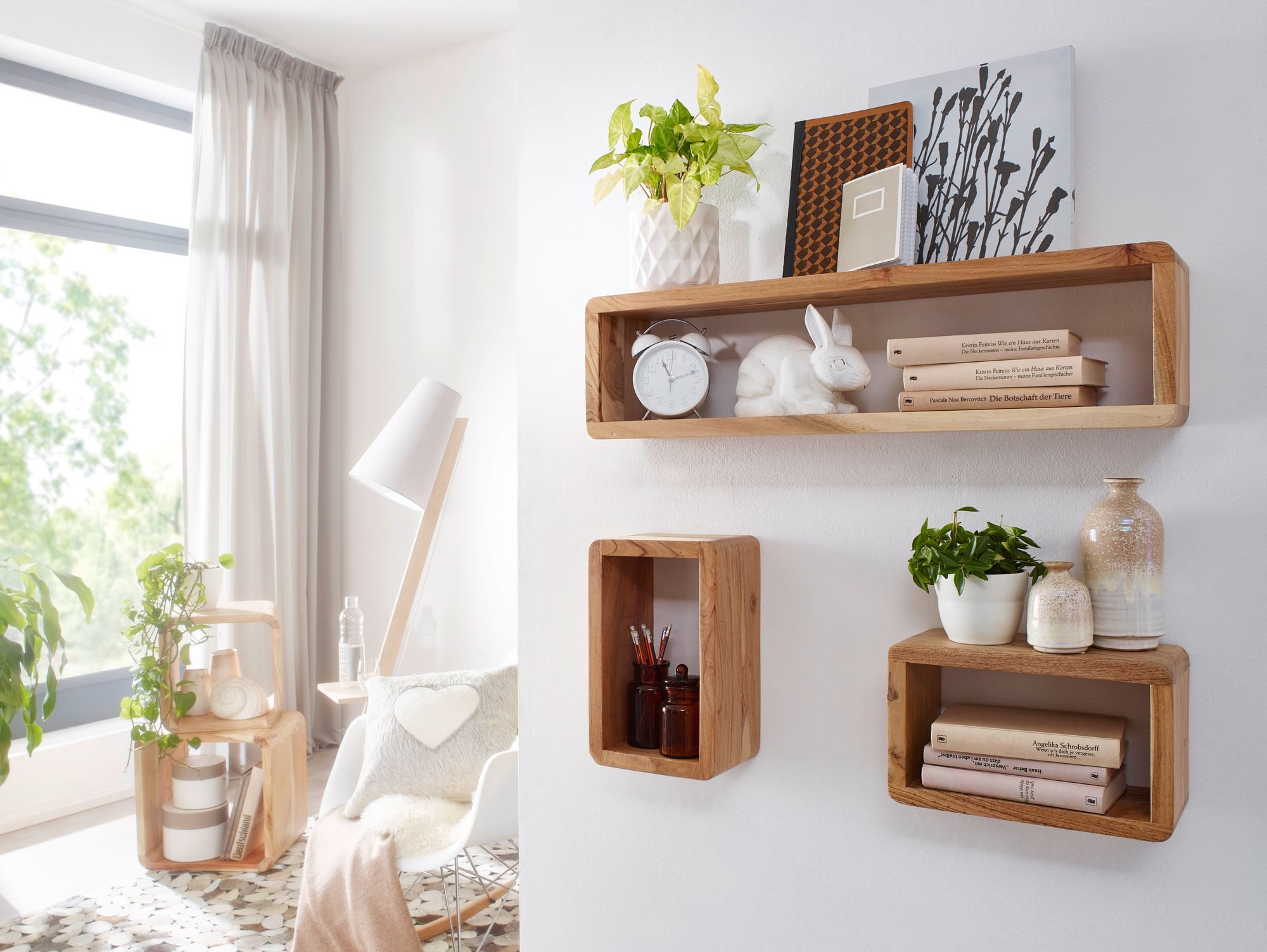 FINEBUY Wandregal SuVa2477_1 3er Set e Massivholz Holzregal Landhaus Wandbo günstig online kaufen