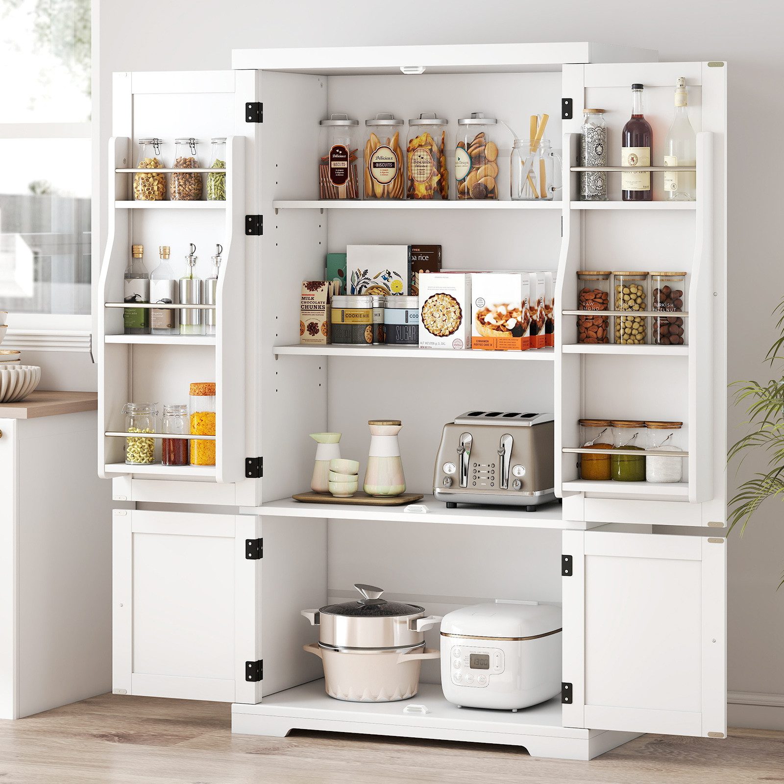 COSTWAY Vorratsschrank Küchenschrank hoch, 139 cm Vorratsschrank weiß