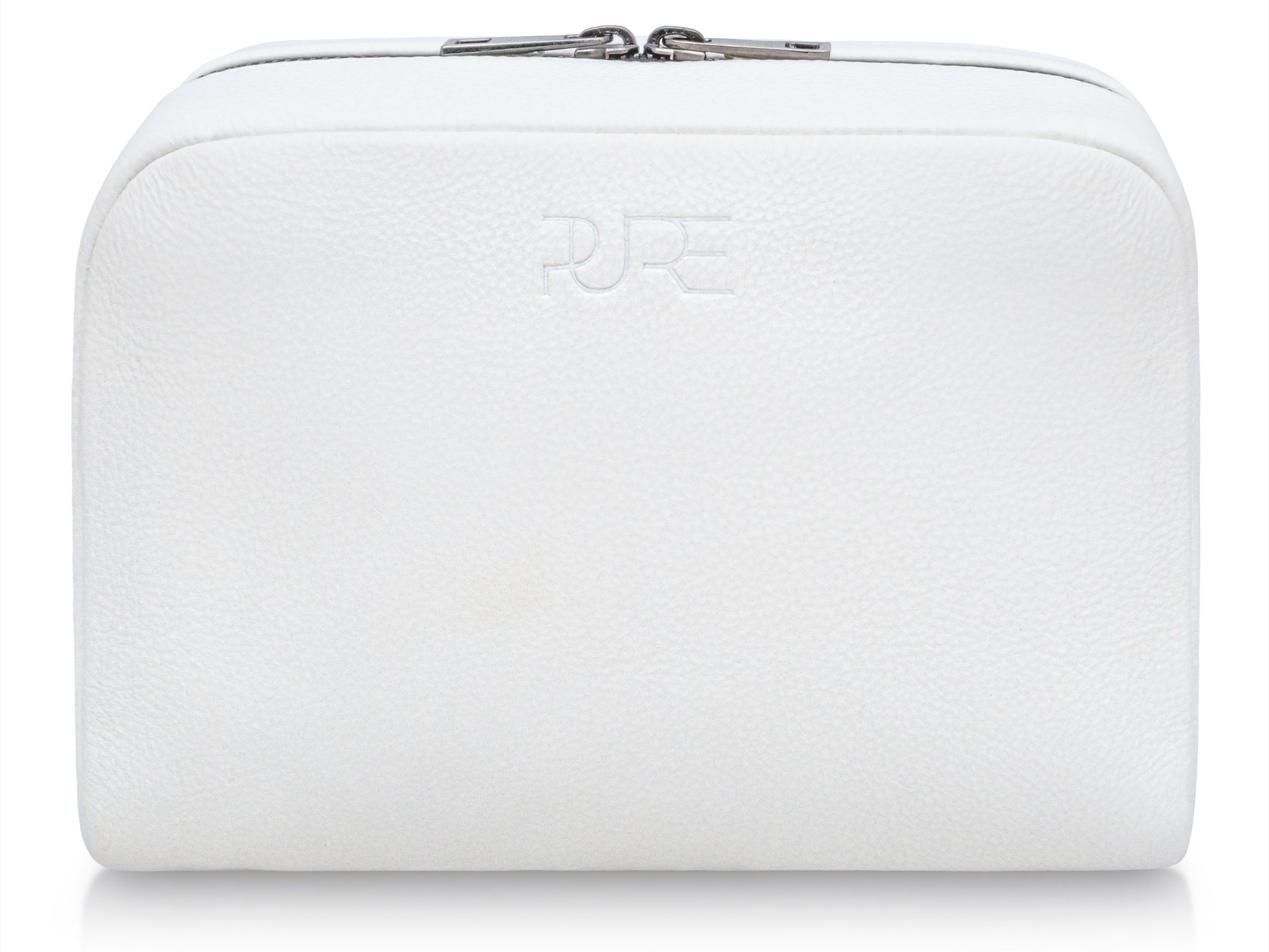 PURE Studios Сумки для туалетных принадлежностей Kosmetiktasche MIRA Ivory White, Kulturtasche aus Echtleder Make-up Schminktasche mit XL Fach