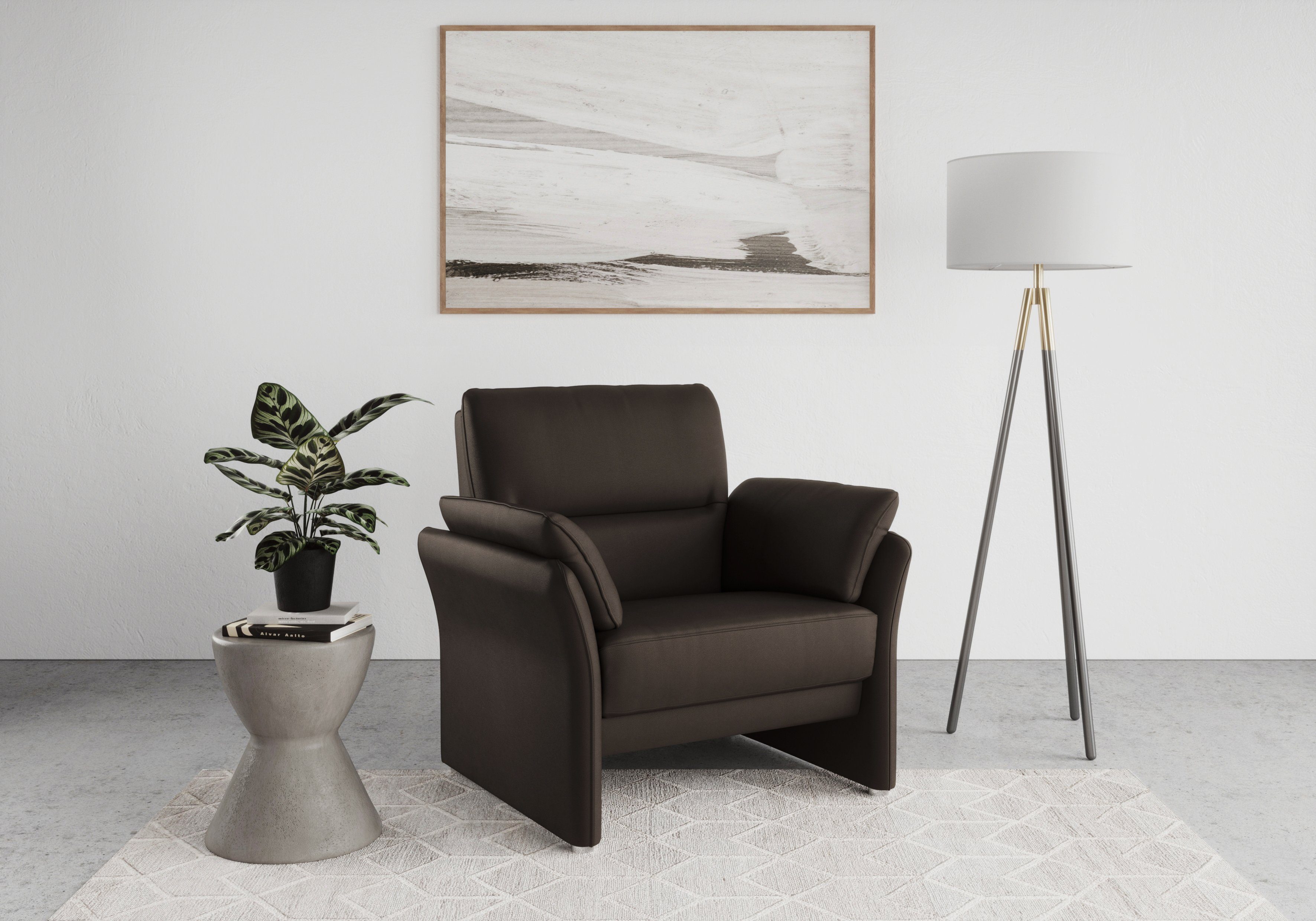 DOMO collection Sessel Pina elegant und zeitloser Clubsessel, bequemer Cocktailsessel, Hoher Sitzkomfort, Luxus-Microfaser Lederoptik, braun