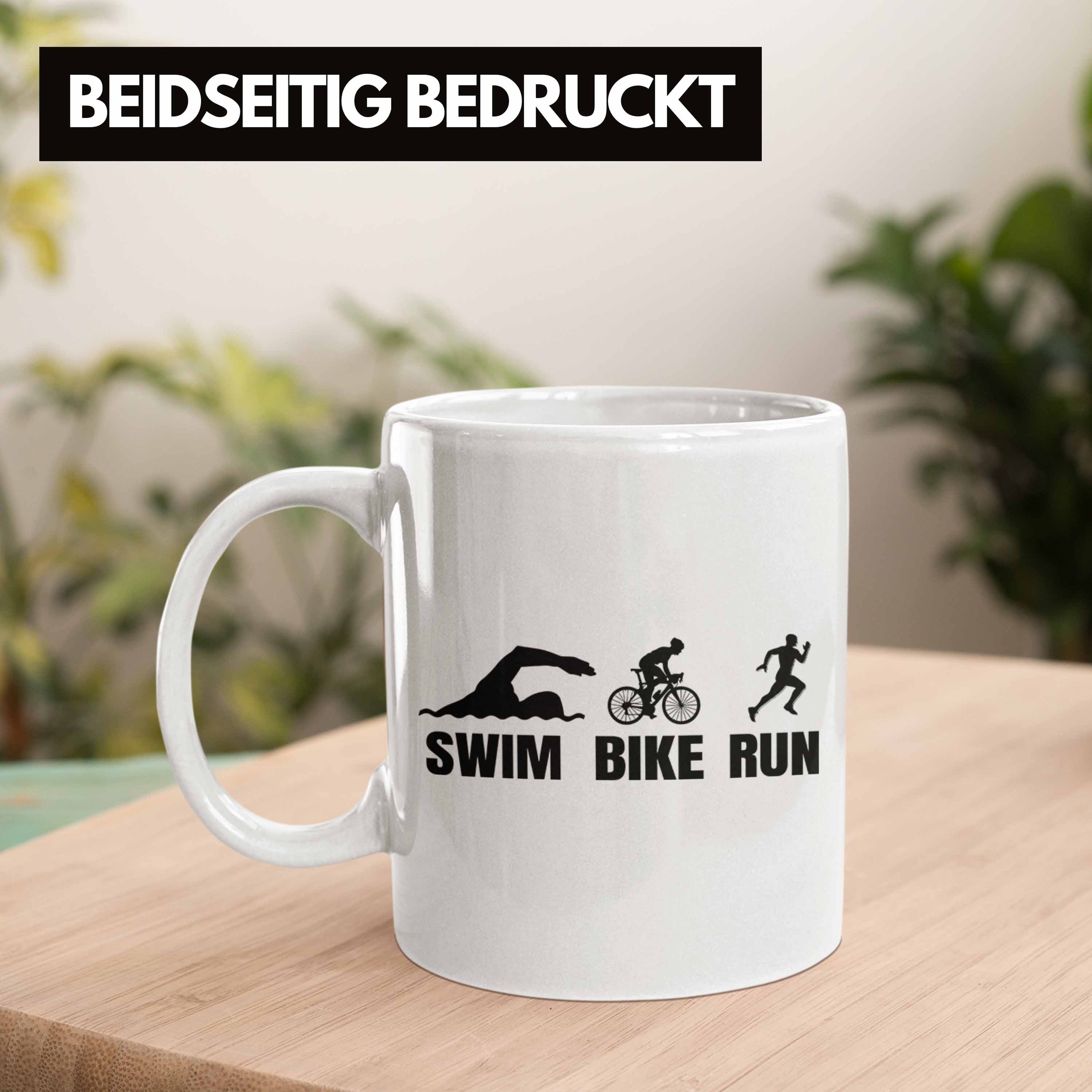 Triathlon Run Tasse Tasse Geschenk Trendation Spruch Weiss Swim für Bike Sportl Geschenkidee