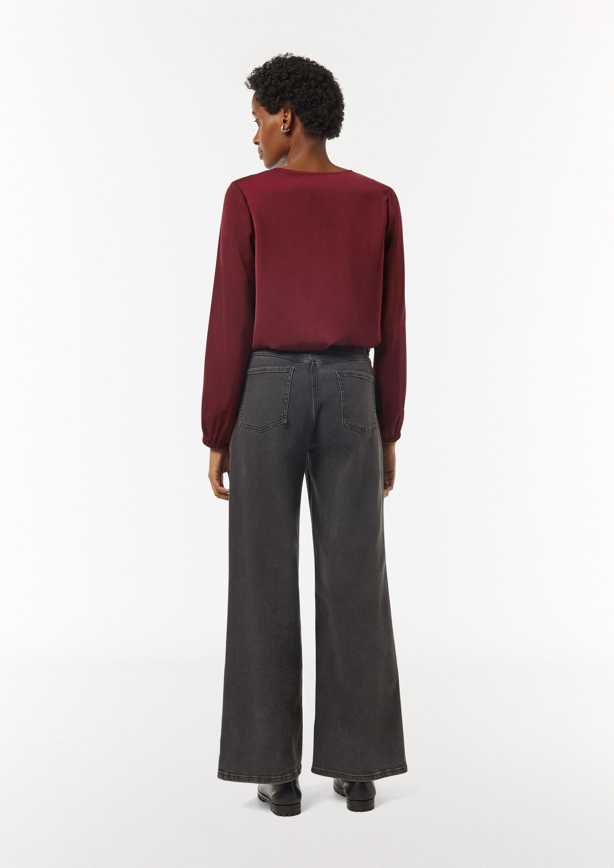 comma Langarmbluse Bluse Satin-Bluse mit V-Ausschnitt