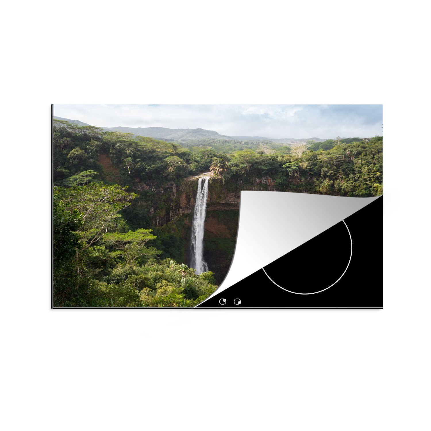 MuchoWow Herdblende-/Abdeckplatte Tropisch - Wasserfall - Regenwald, Vinyl, (1 tlg), 81x52 cm, Induktionskochfeld Schutz für die küche, Ceranfeldabdeckung