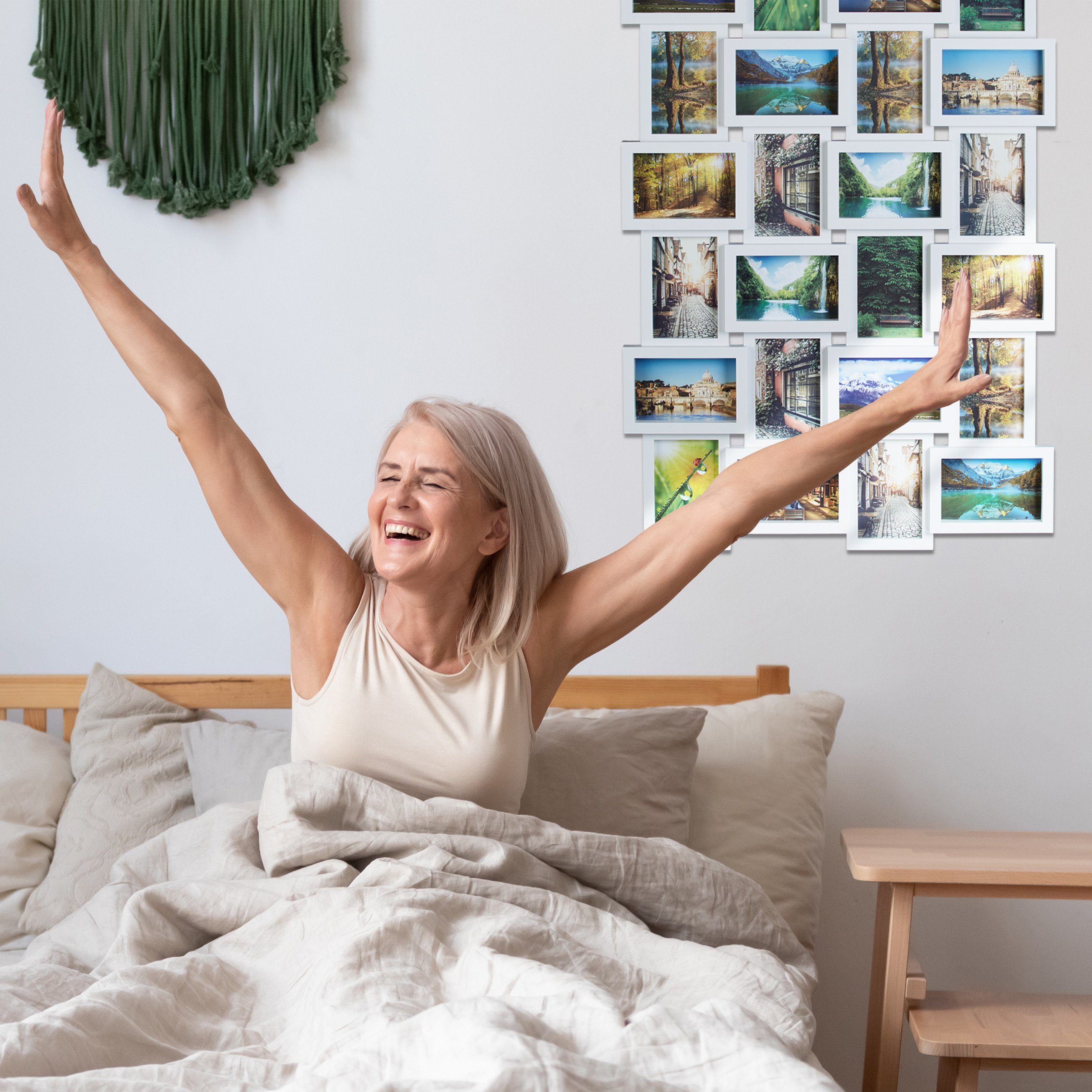 relaxdays Staffelbilderrahmen Bilderrahmen für 24 Fotos, weiß