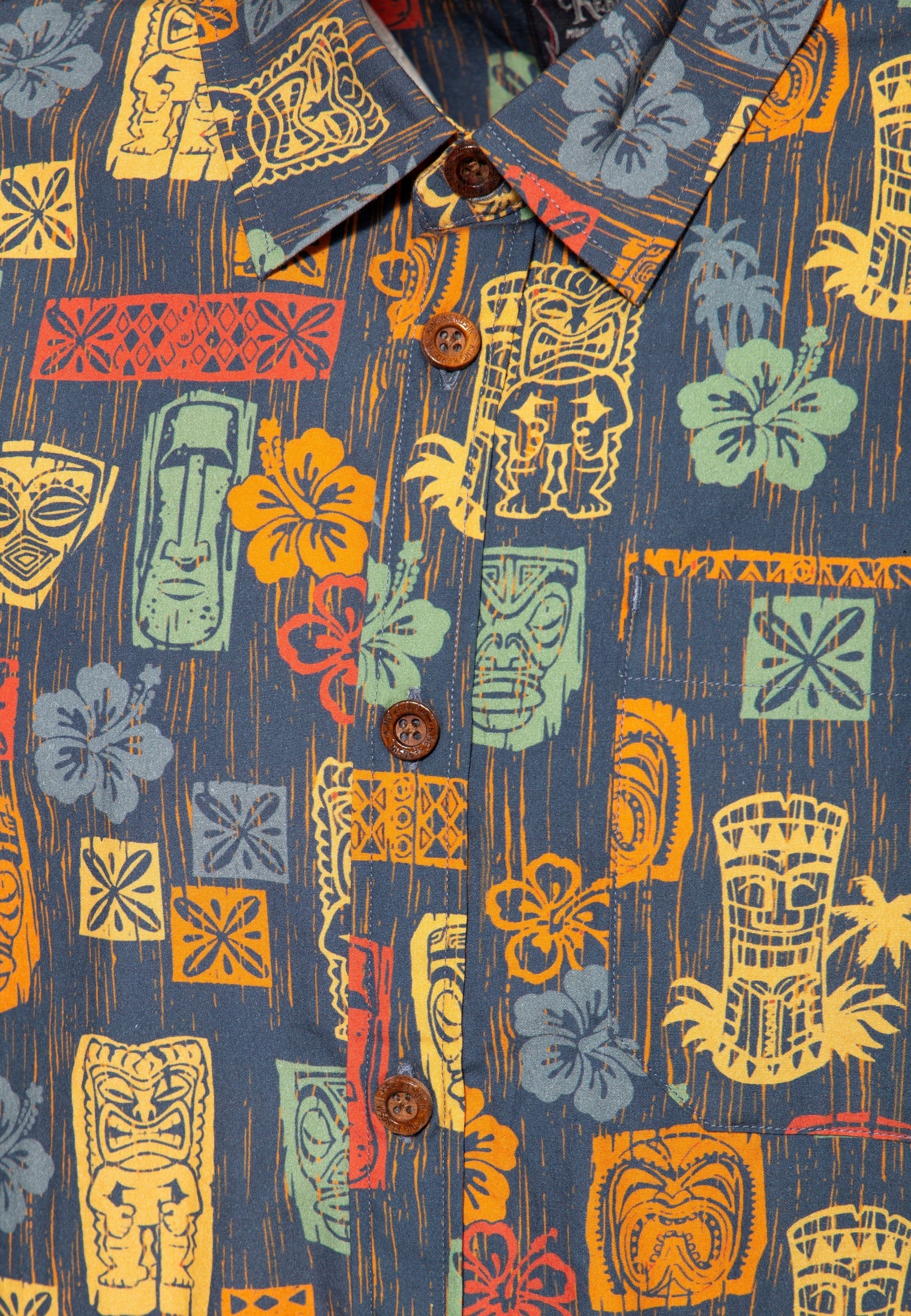 KingKerosin Kurzarmhemd Tiki's mit Tiki-Motiven & aus Bio-Baumwolle