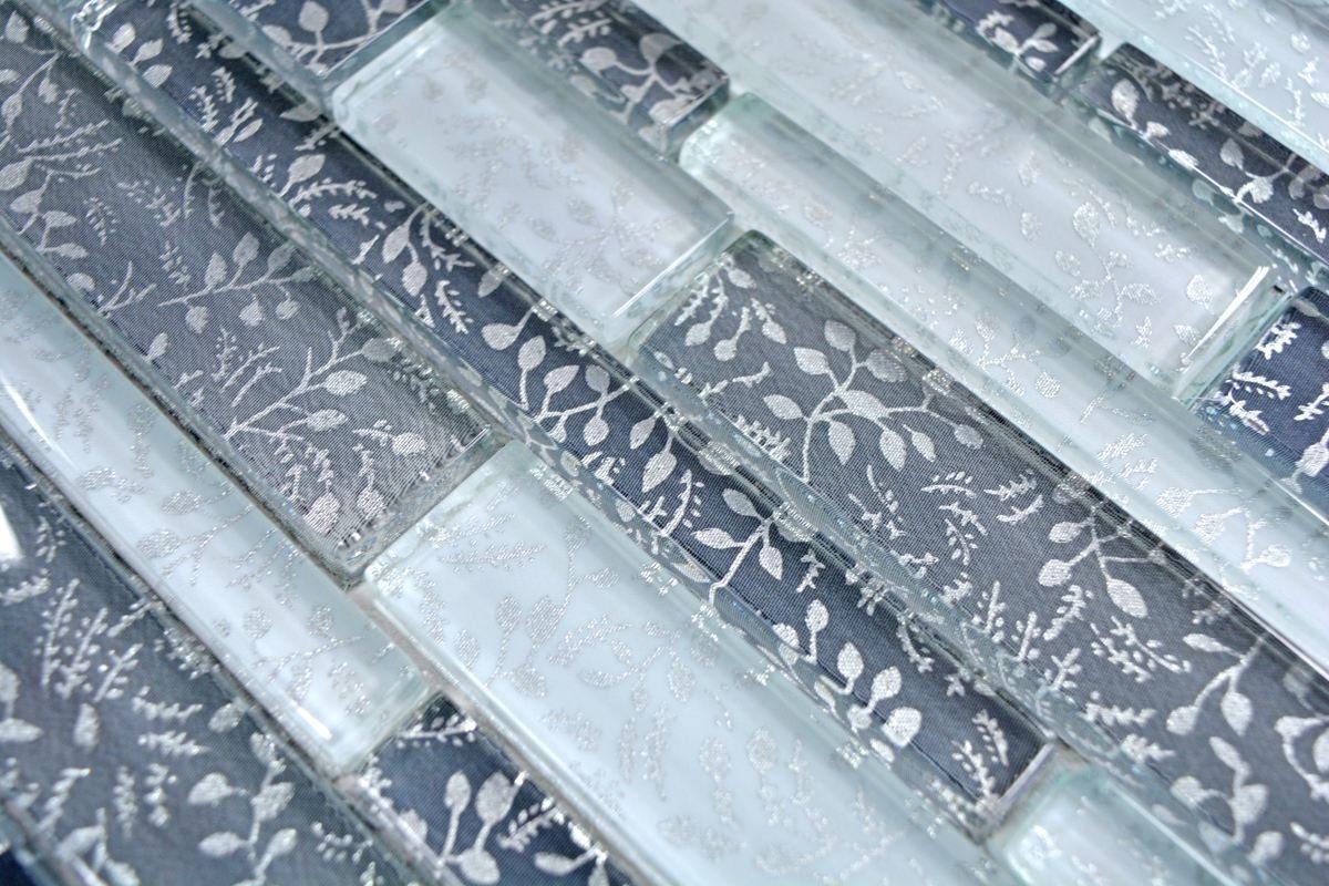 Crystal Mosaikfliesen Glasmosaik weiß / glänzend 10 Mosani Mosaikfliesen Matten grau