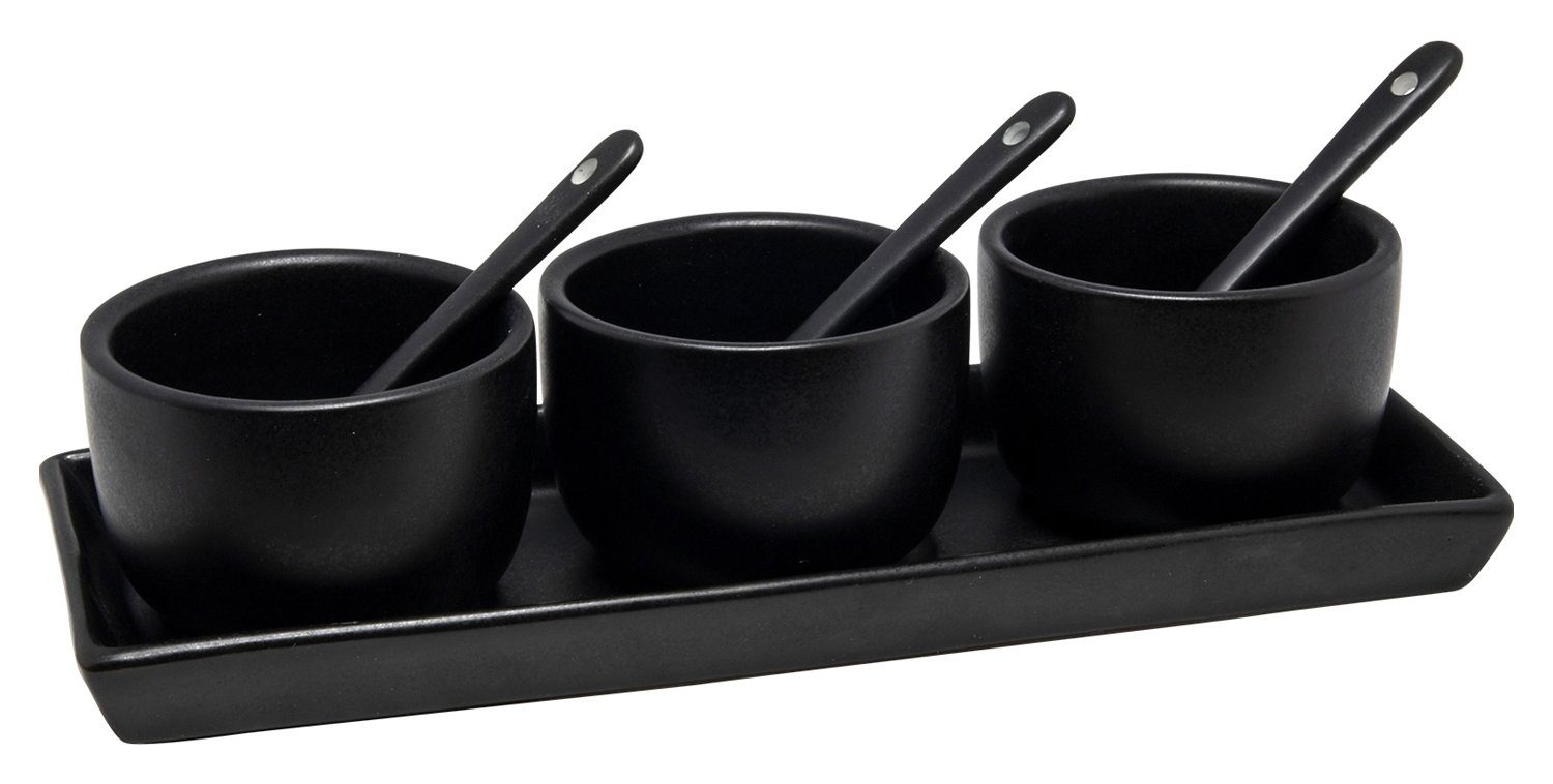 Dipschale Dip-Set mit Tablett, 3 Schalen und 3 Löffel