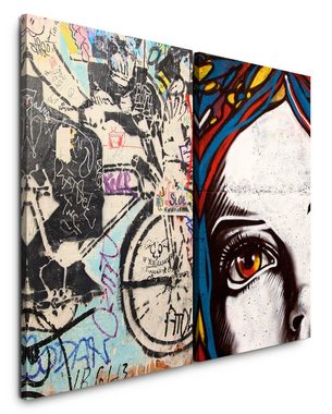 Sinus Art Leinwandbild 2 Bilder je 60x90cm Street Art Graffiti Wand Berlin Straßenkunst Hip Hop Bunt
