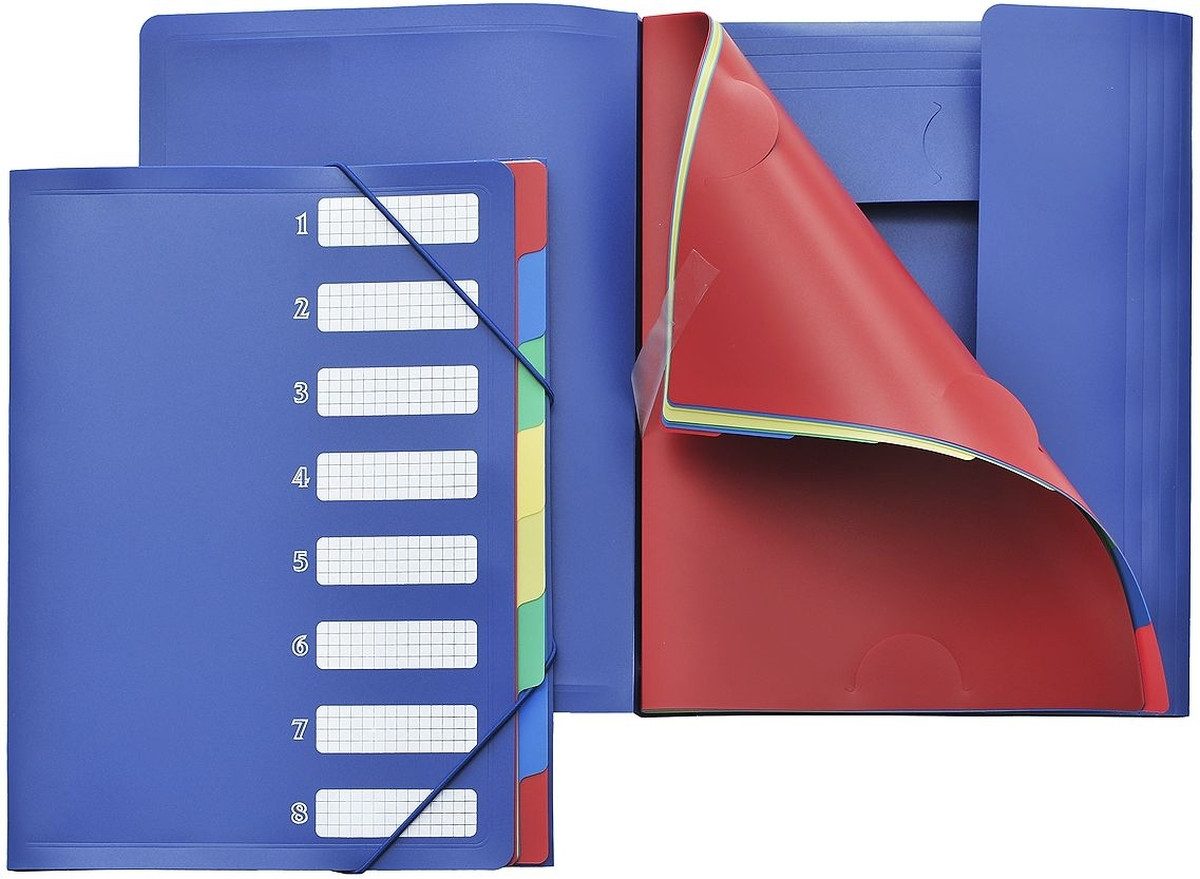 Organisationsmappe Ordnungsmappe A4 PP 8 Fächer 3 Klappen blau.