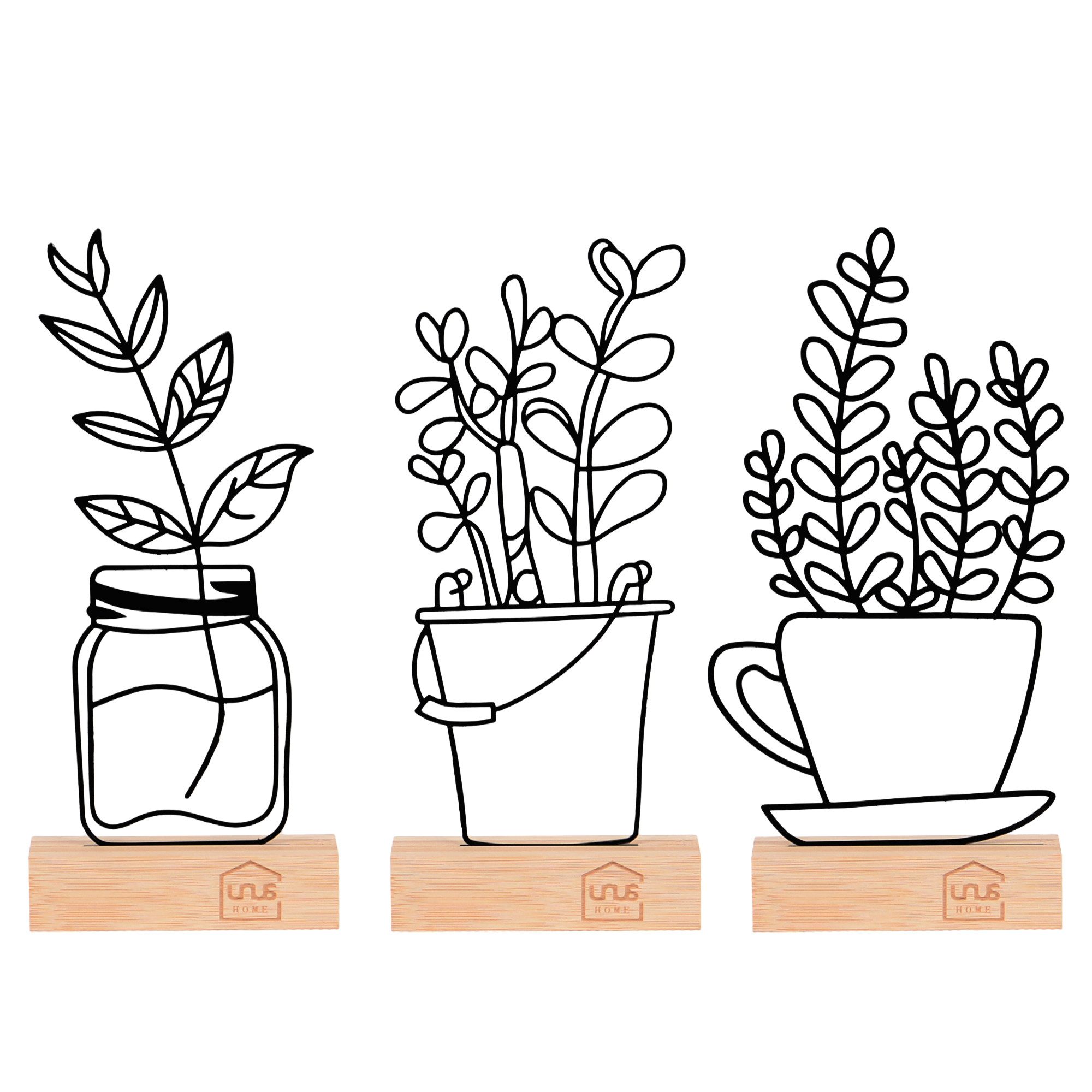 UNUS HOME Dekofigur Aufsteller Eimer,Einmachglas,Tasse mit Blumen 3er Se (3er Set), Tischdeko Metall, Blumendeko modern