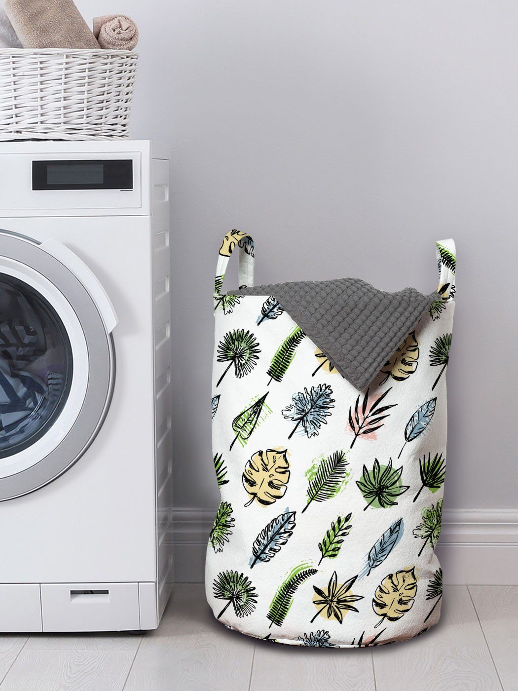 Abakuhaus Wäschesäckchen Blätter Grunge Wäschekorb Waschsalons, für mit Kordelzugverschluss in Philodendron Griffen