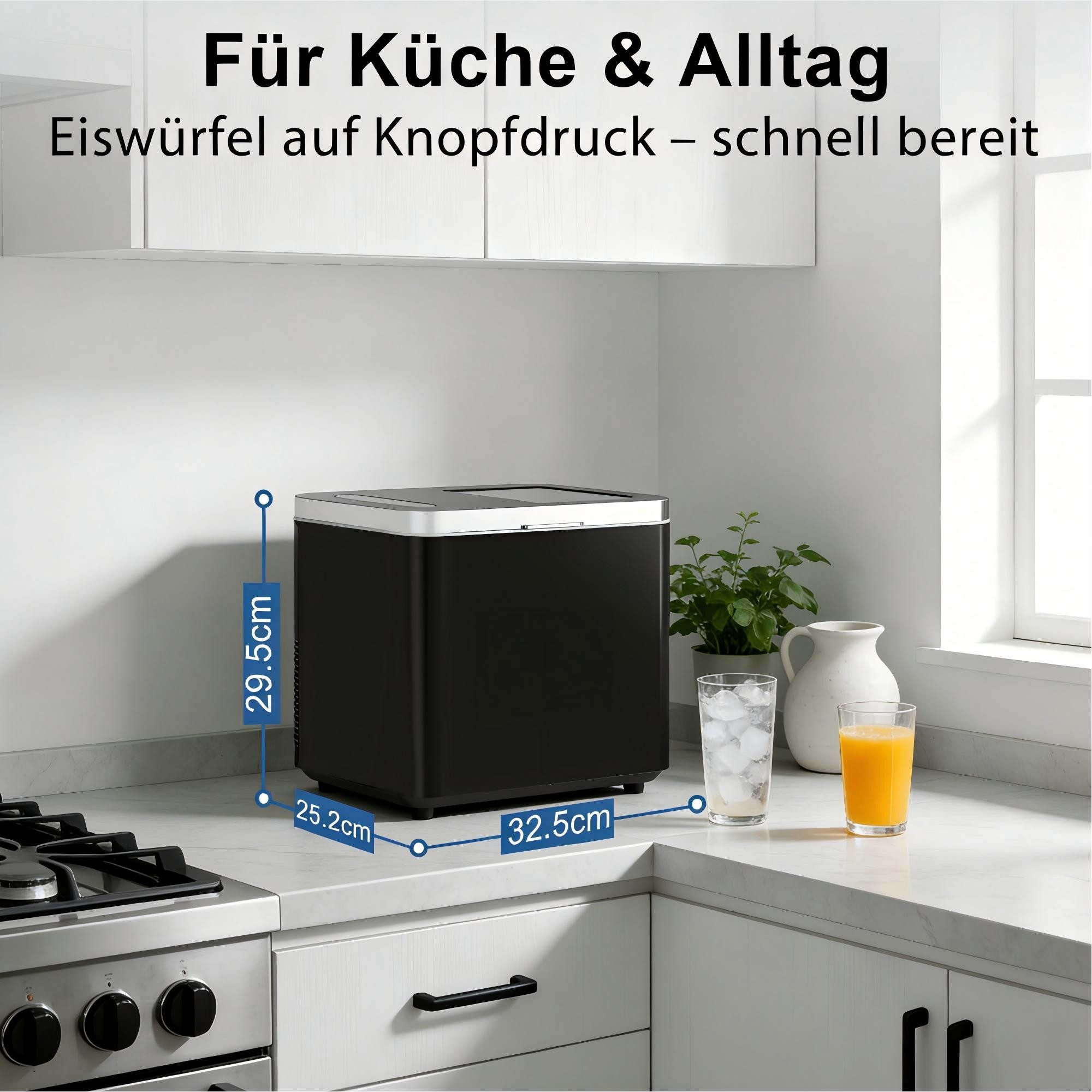 Nettlife Eiswürfelmaschine Eiswürfel 1.3L Wassertank leistungsstarkem Kompressor 12 kg Eis/24h, Eismaschine selbstreinigend UV-Desinfektion schnell für Zuhause/Party
