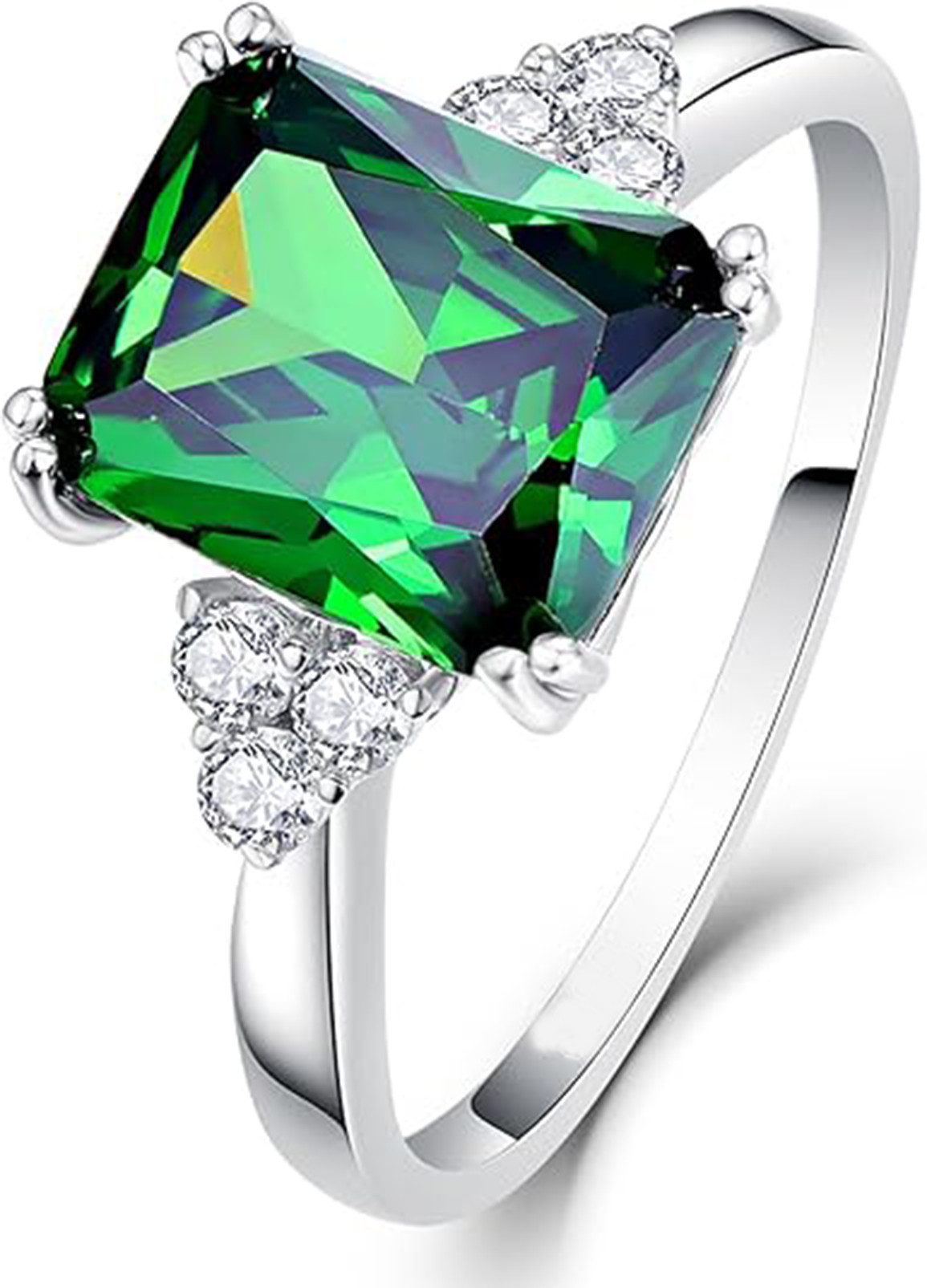 Jumpeak Diamantring 3,5ct, 14K Weißgold,im Labor gezüchteter grüner Edelstein, Damenring, Ehering, Verlobungsring,Mutter tochter Geschenk, Geschenk für Damen