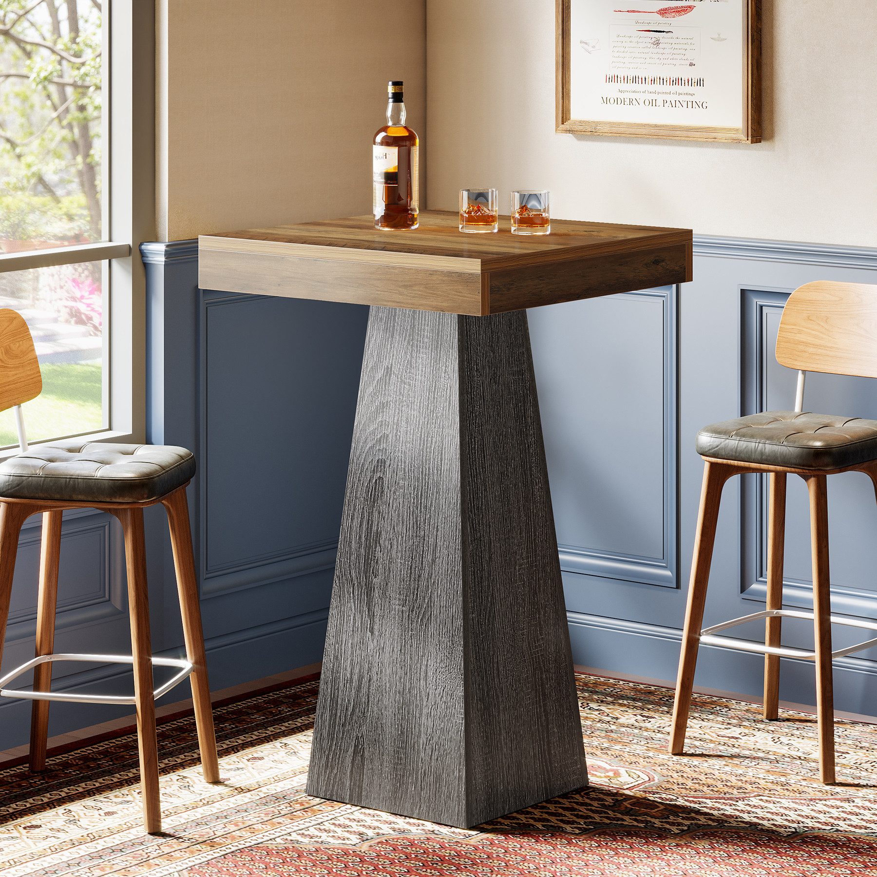 Tribesigns Bartisch 100 cm hoher Stehtisch für kleine Räume, quadratisches Bar-Element, für Essbereich, Kaffeebar, Cocktailbar, Wohnzimmer, Küche (nur Tisch)